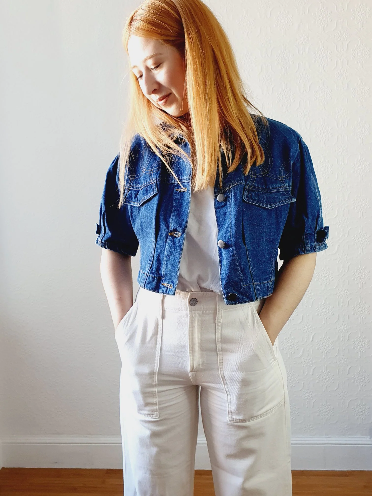 Vintage Dark Denim Jacket with Cutout Details - S/M - Image 8