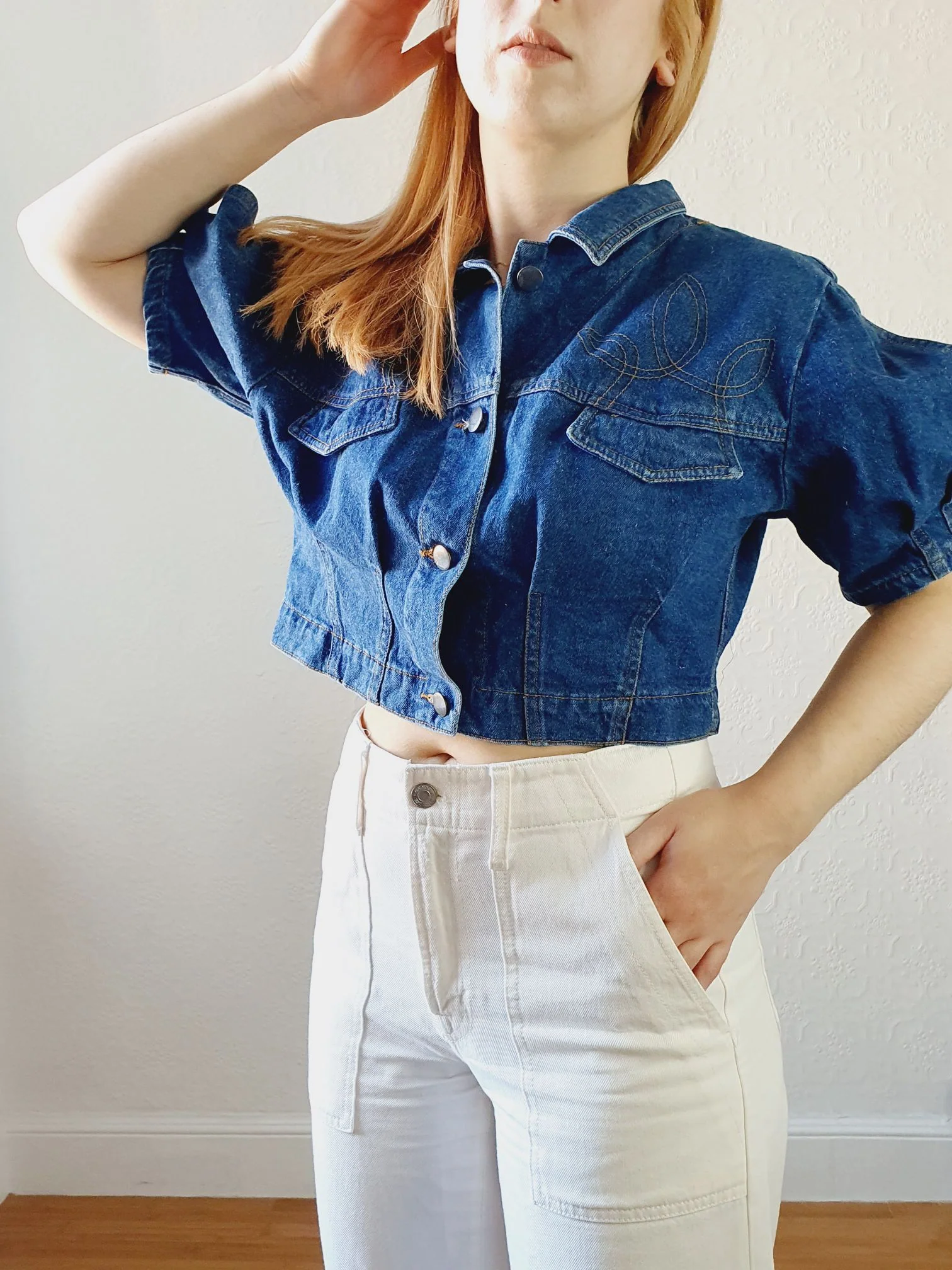 Vintage Dark Denim Jacket with Cutout Details - S/M - Image 9