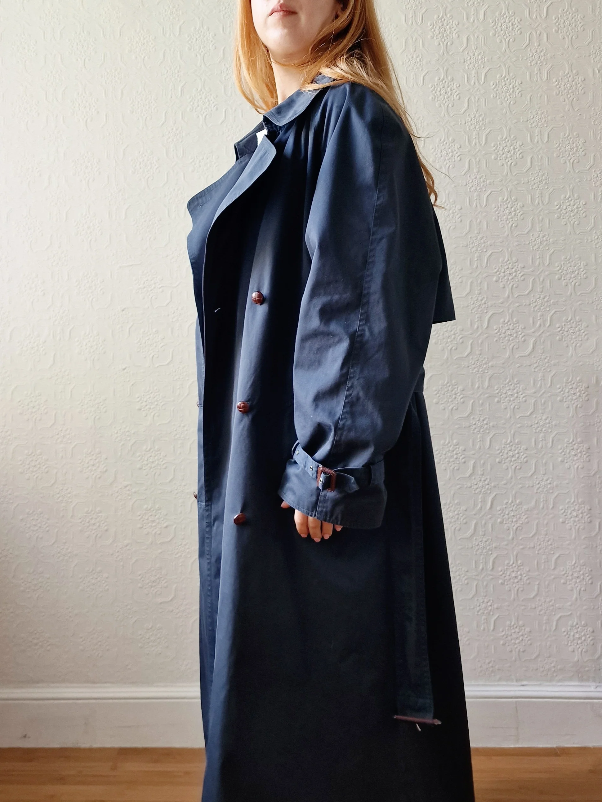 Vintage Dark Green Double Breasted Trench Coat with Removable Lining - L - Image 3
