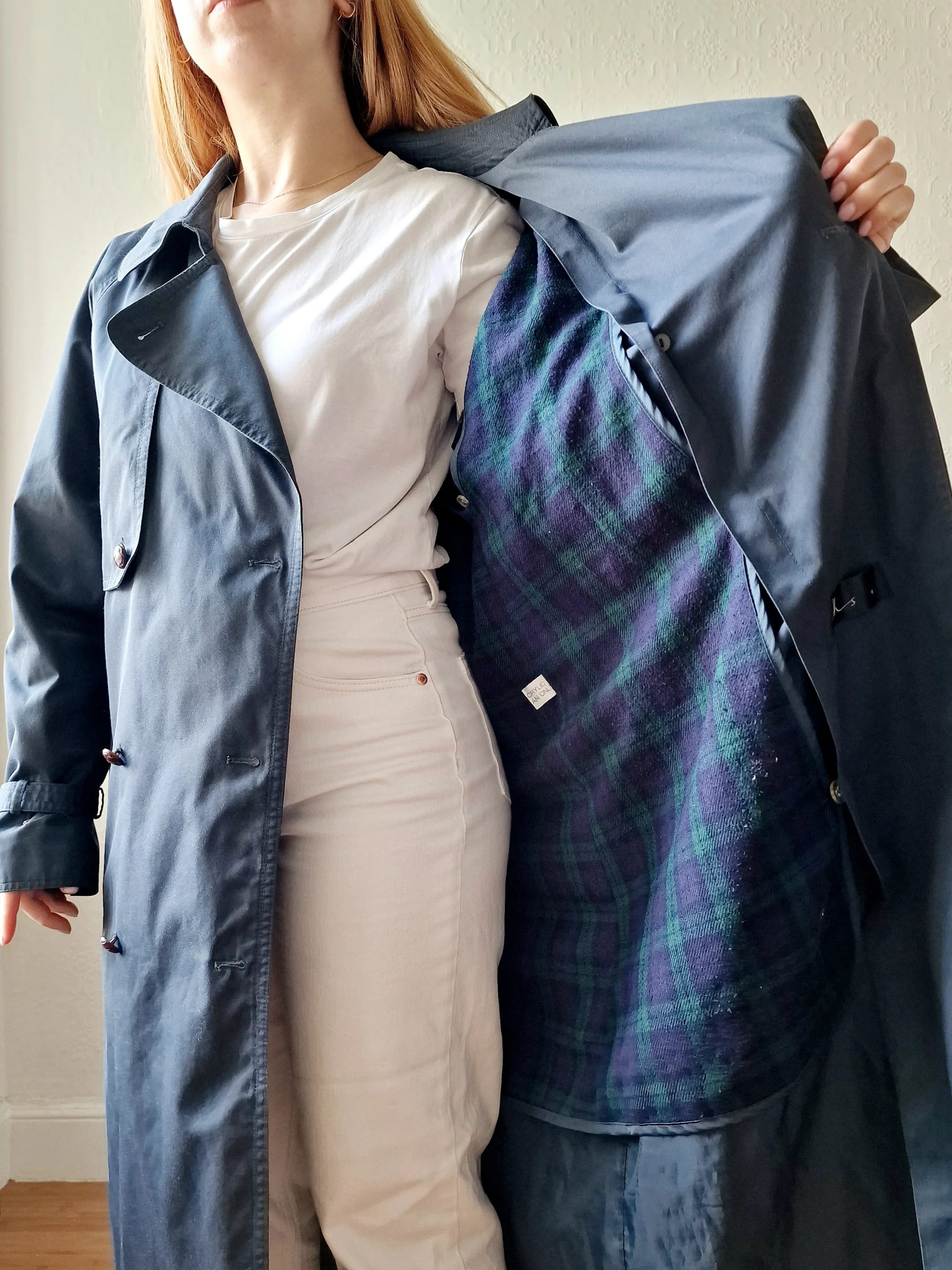 Vintage Dark Green Double Breasted Trench Coat with Removable Lining - L - Image 5