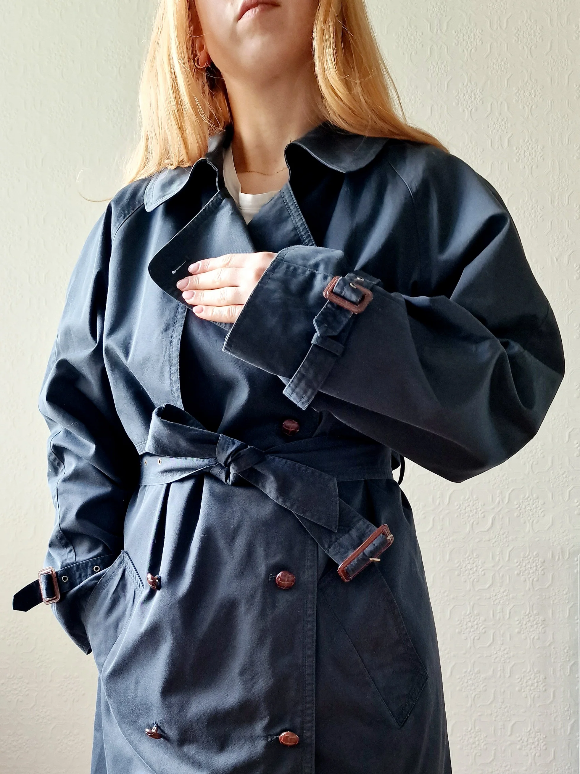 Vintage Dark Green Double Breasted Trench Coat with Removable Lining - L - Image 8