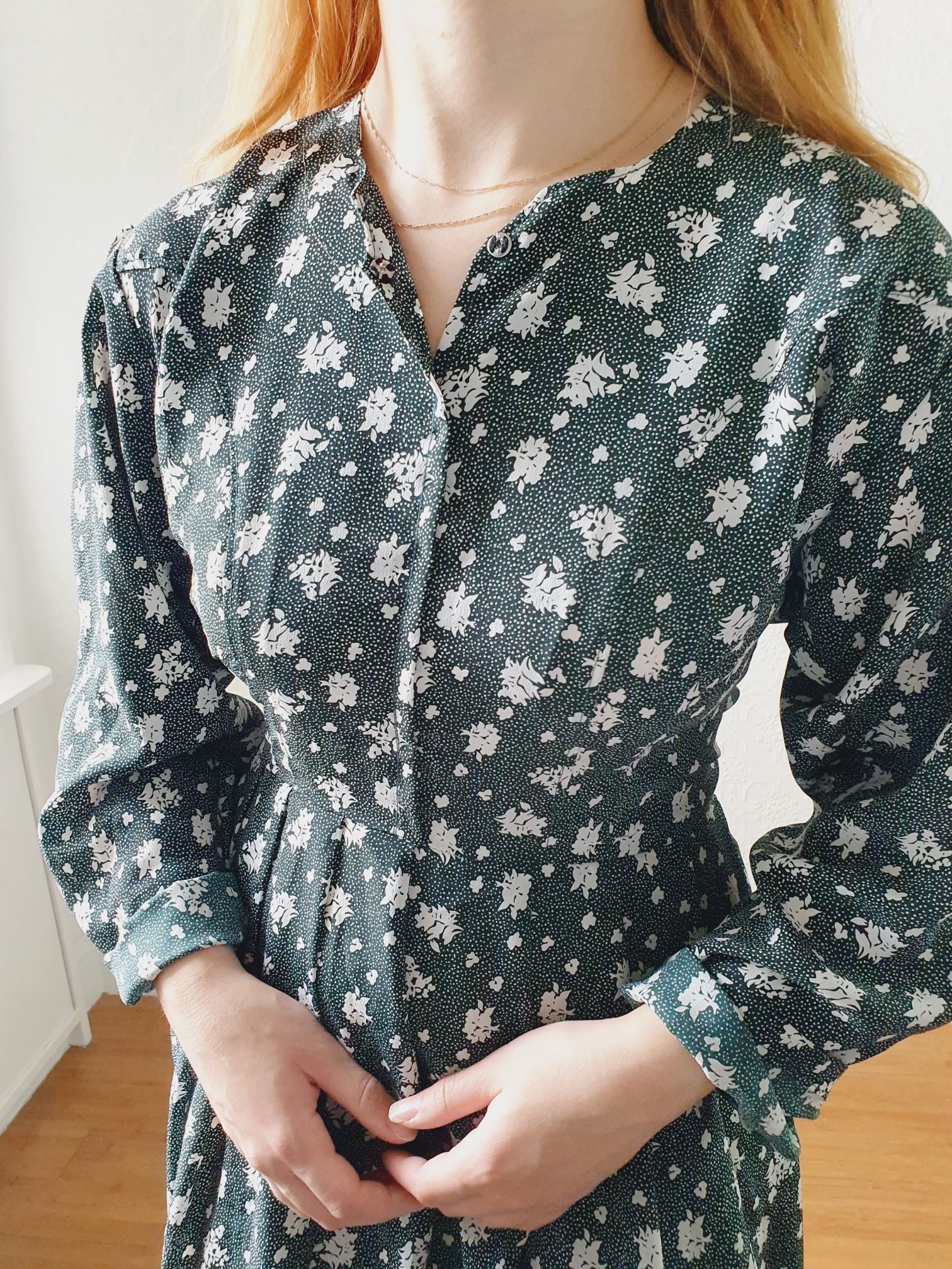 Vintage Dark Green Floral Dress - L/XL - Image 8
