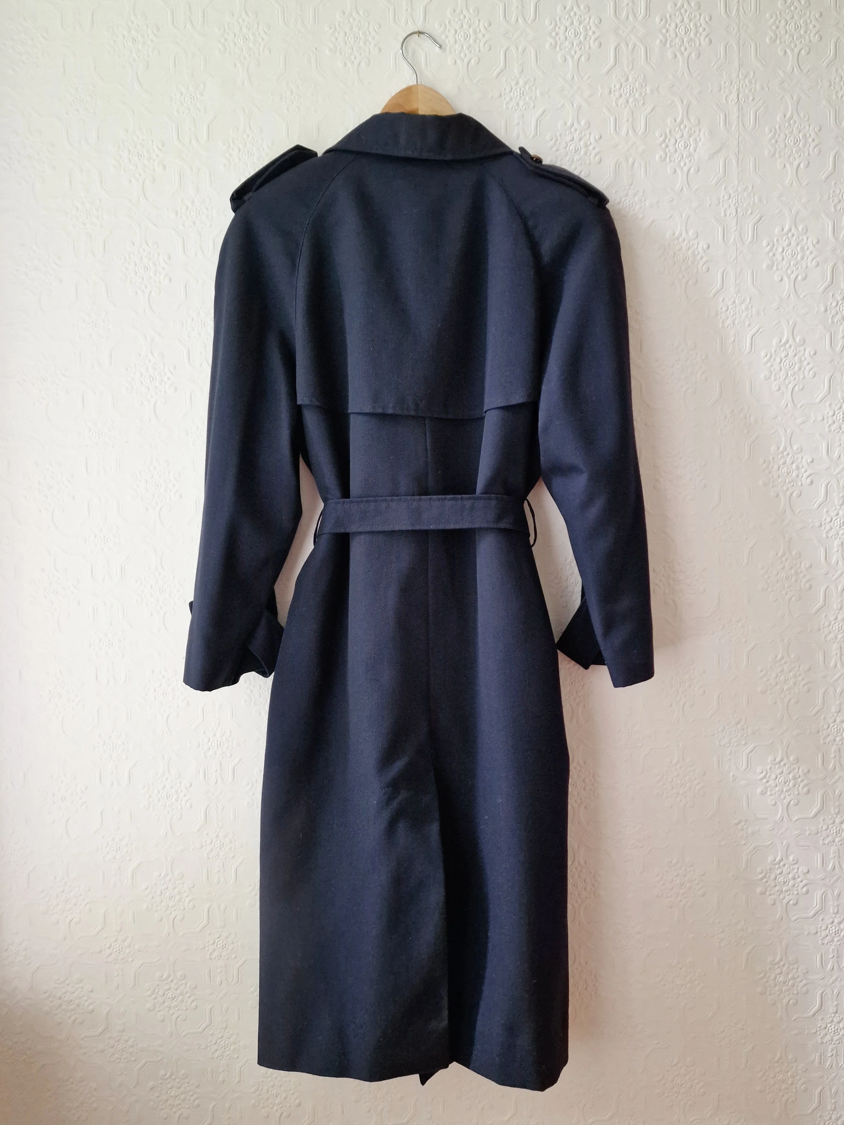Vintage Dark Navy Blue Double Breasted Trench Coat with Belt - L - Image 12