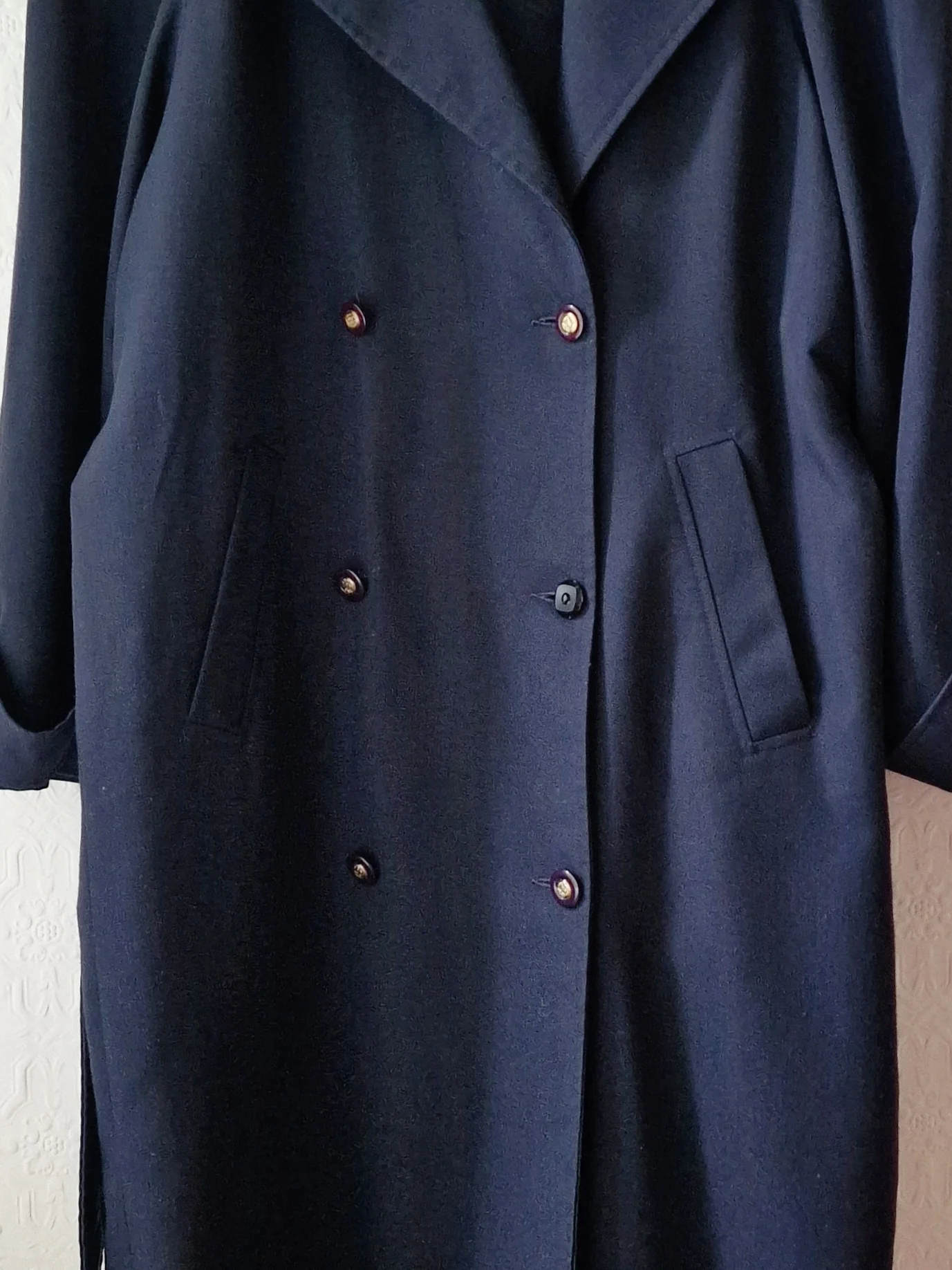 Vintage Dark Navy Blue Double Breasted Trench Coat with Belt - L - Image 14