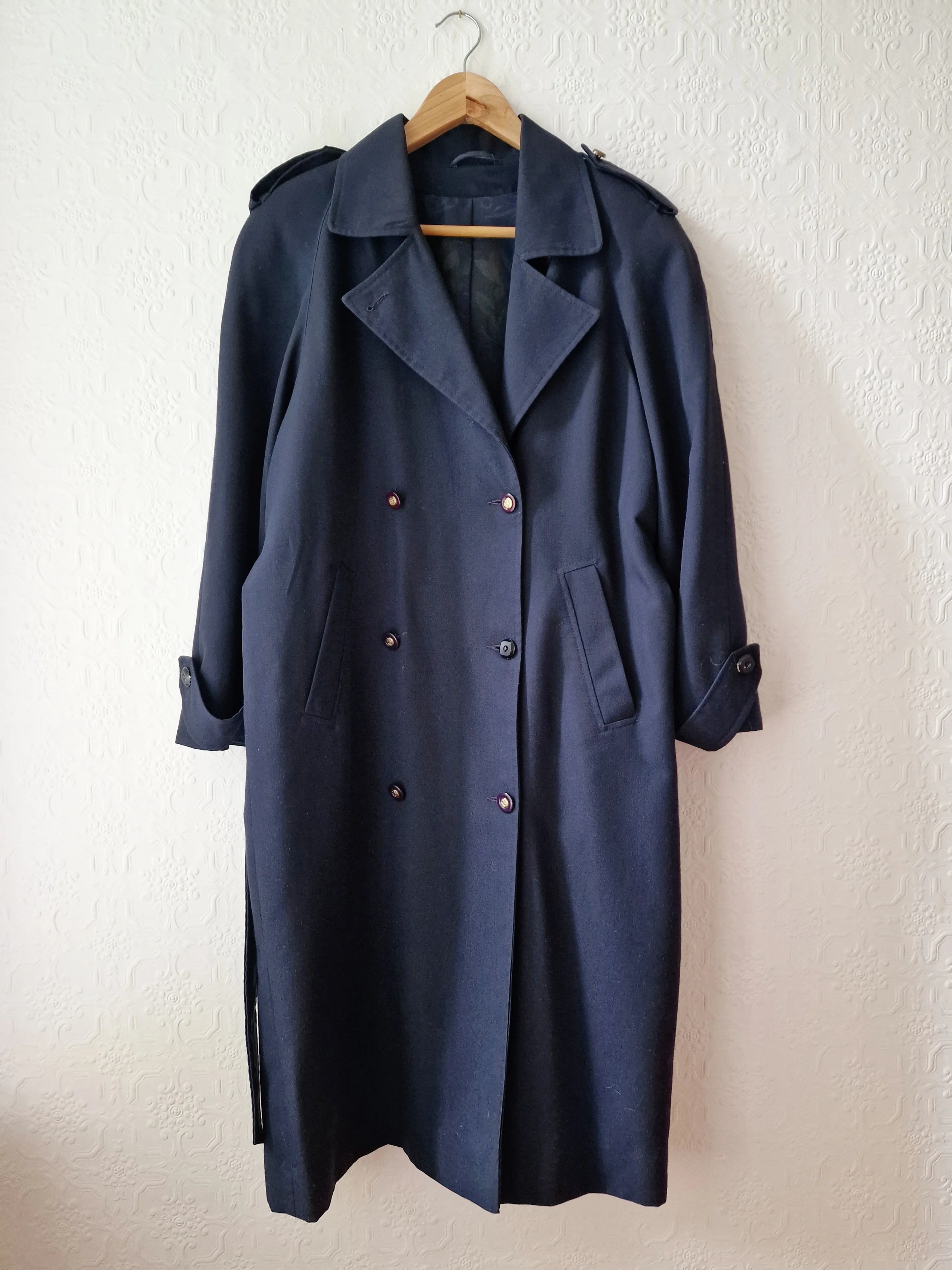 Vintage Dark Navy Blue Double Breasted Trench Coat with Belt - L - Image 15
