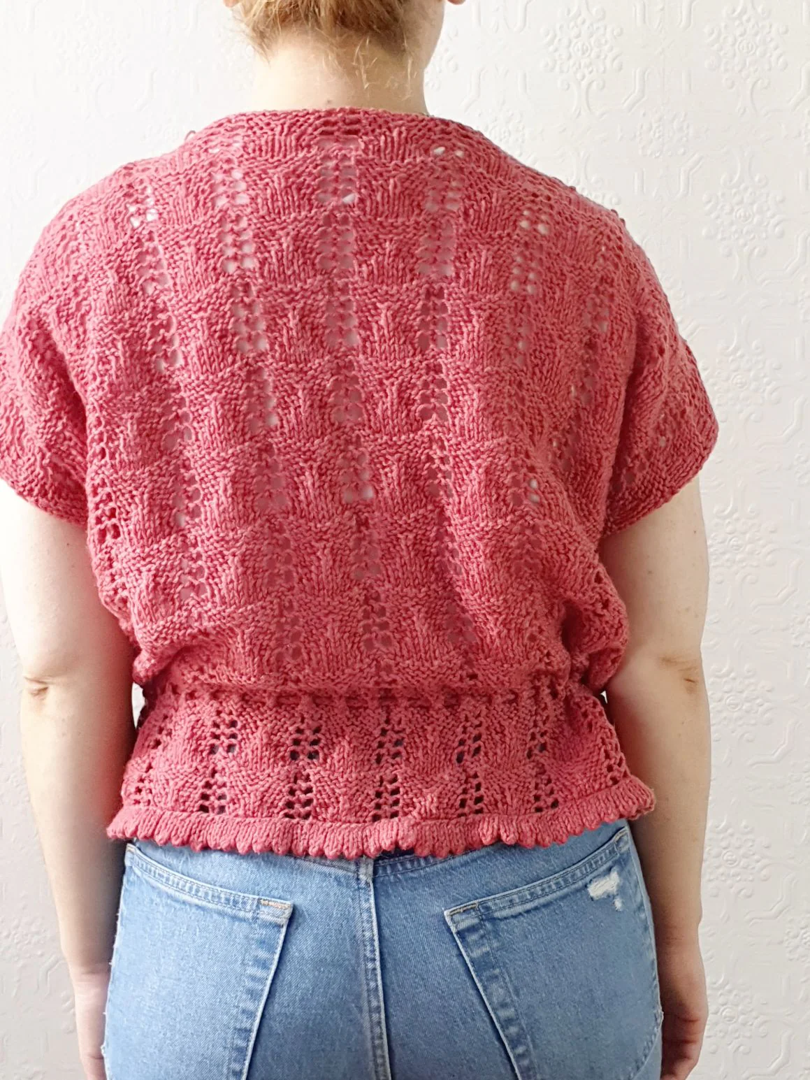 Vintage Dark Pink Handknitted Wool Cardigan with Drawstring - S/M/L - Image 5