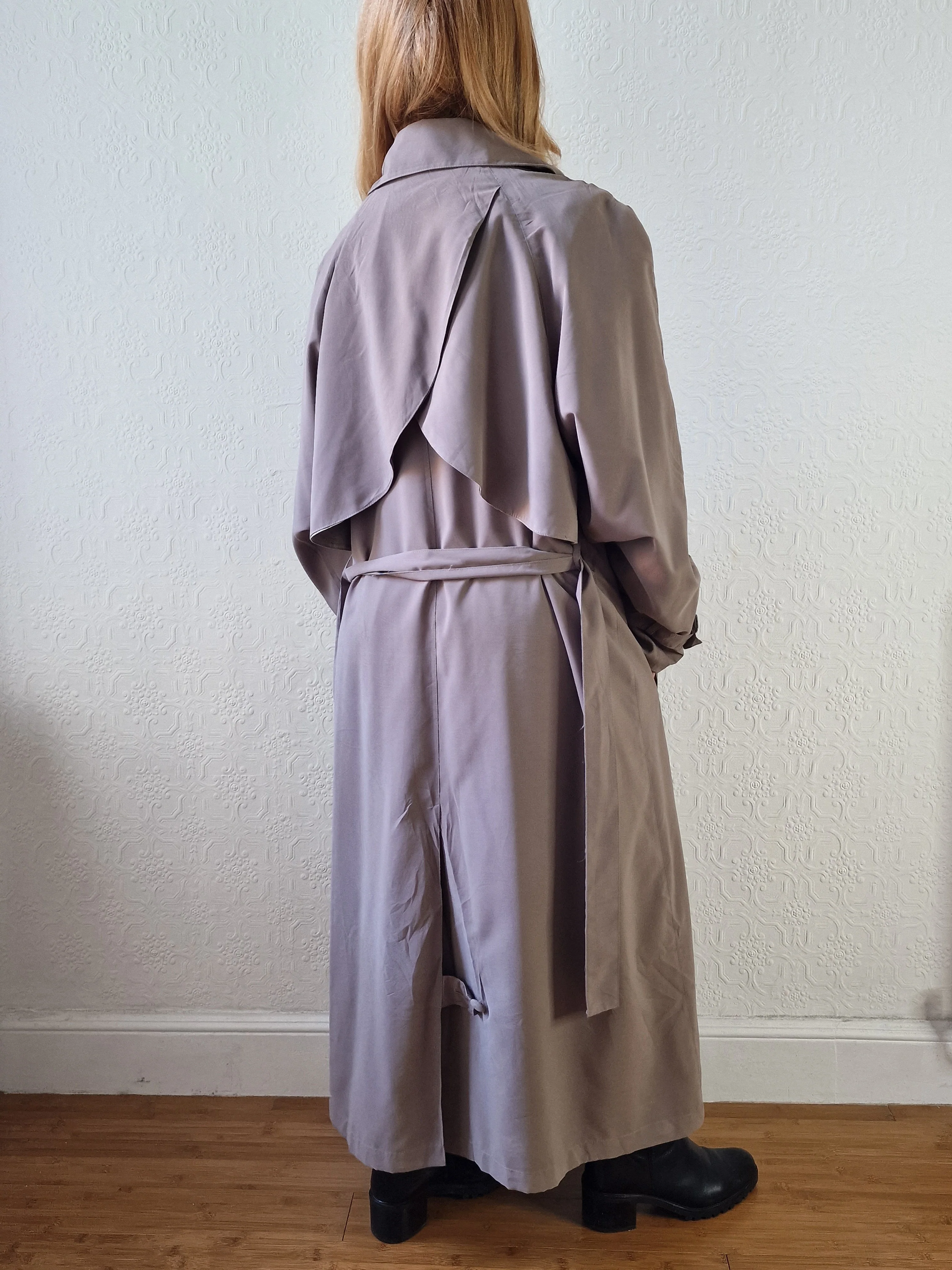 Vintage Dark Taupe Double Breasted Long Trench Coat - L - Image 10