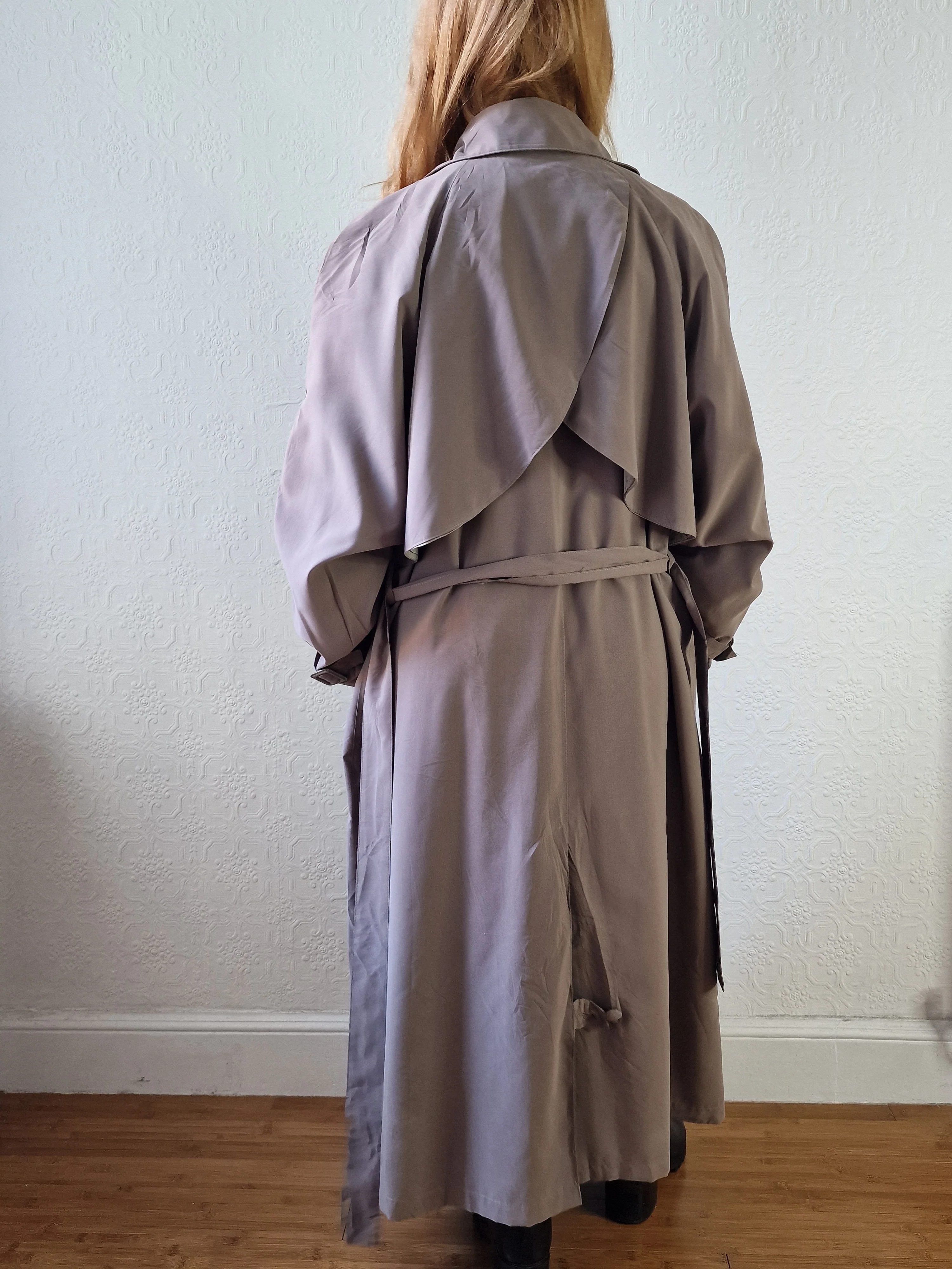 Vintage Dark Taupe Double Breasted Long Trench Coat - L - Image 9