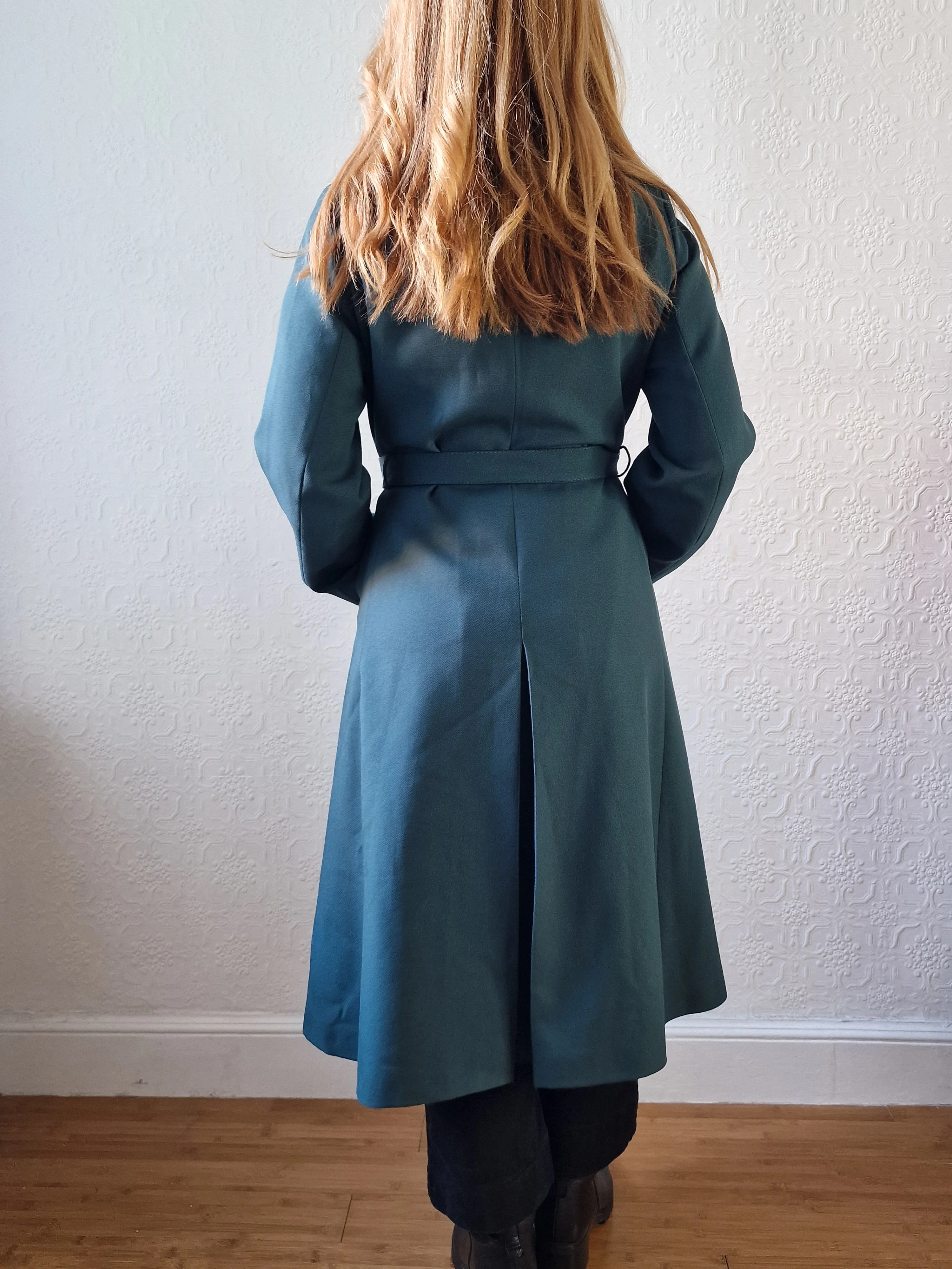 Vintage Dark Teal Green Single Breasted Trench Coat with Belt - S - Image 12