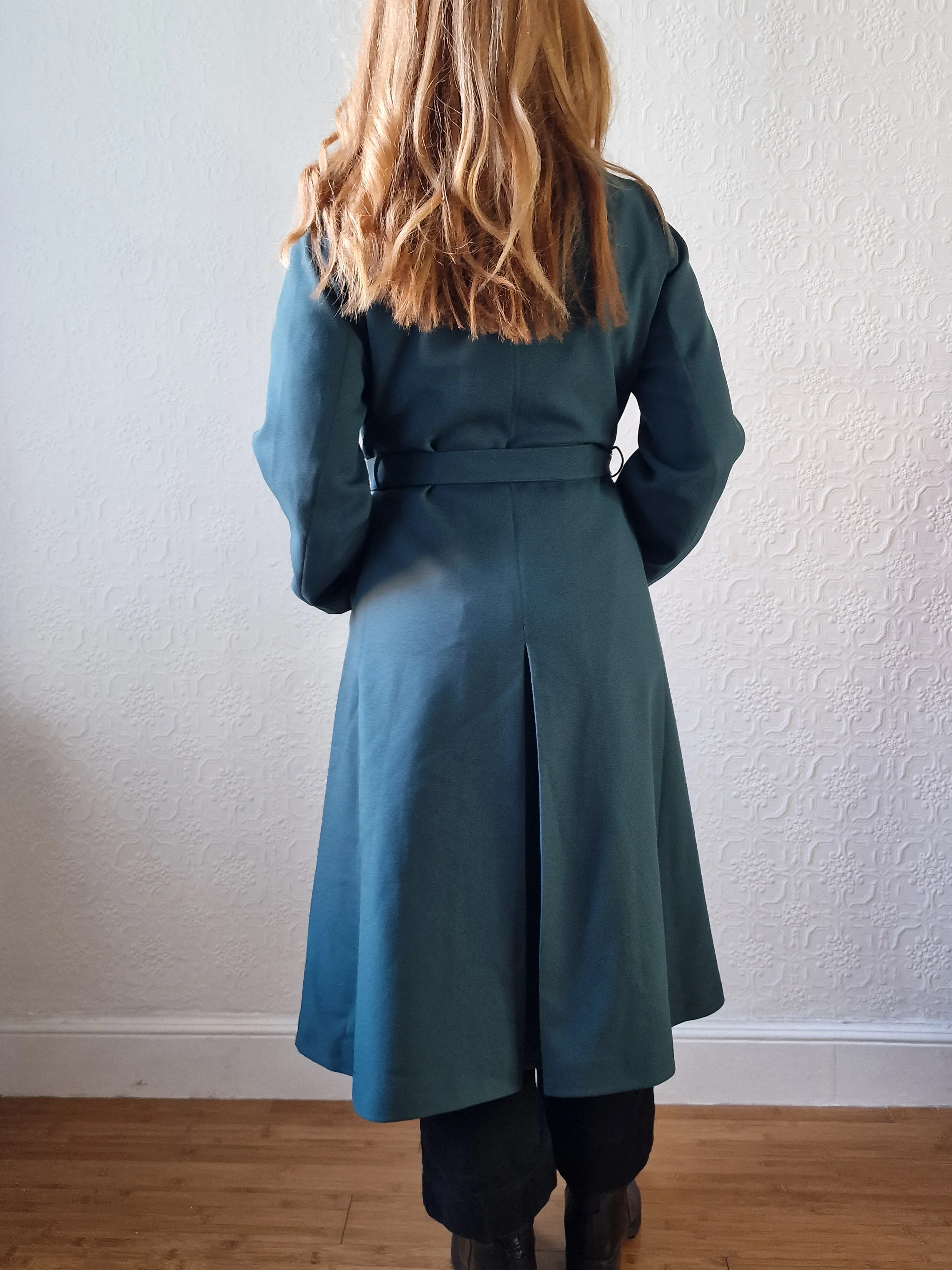 Vintage Dark Teal Green Single Breasted Trench Coat with Belt - S - Image 13