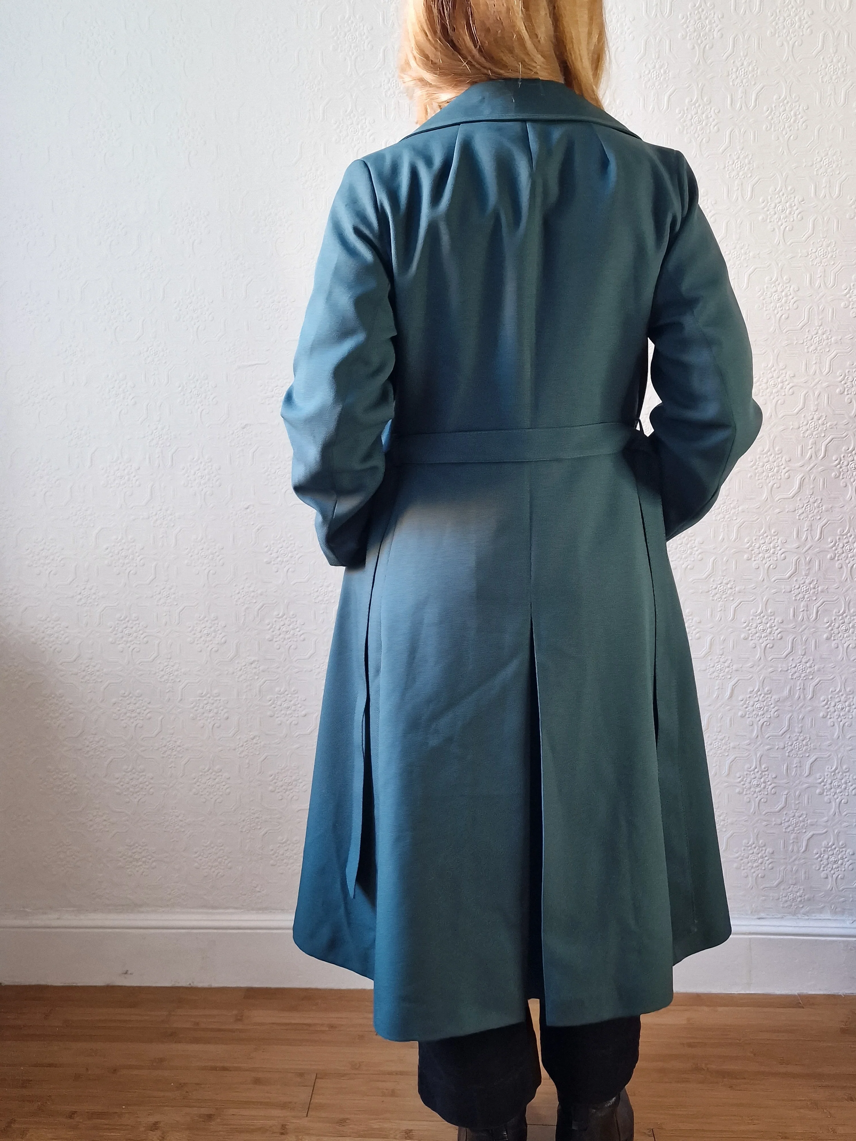 Vintage Dark Teal Green Single Breasted Trench Coat with Belt - S - Image 4