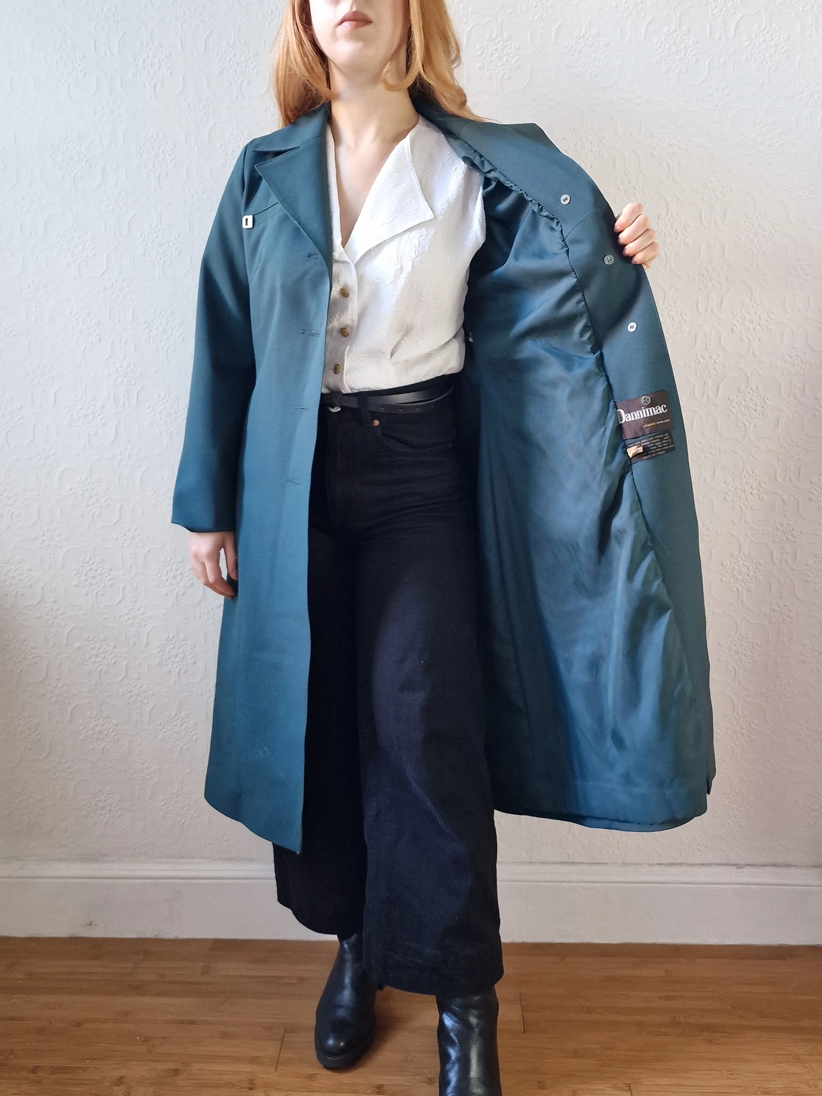 Vintage Dark Teal Green Single Breasted Trench Coat with Belt - S - Image 7