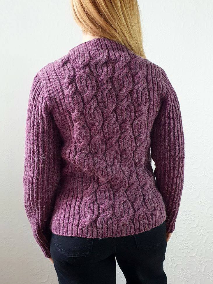 Vintage Deep Purple Crew Neck Cable Knit Thick Aran Style Jumper - S/M - Image 5
