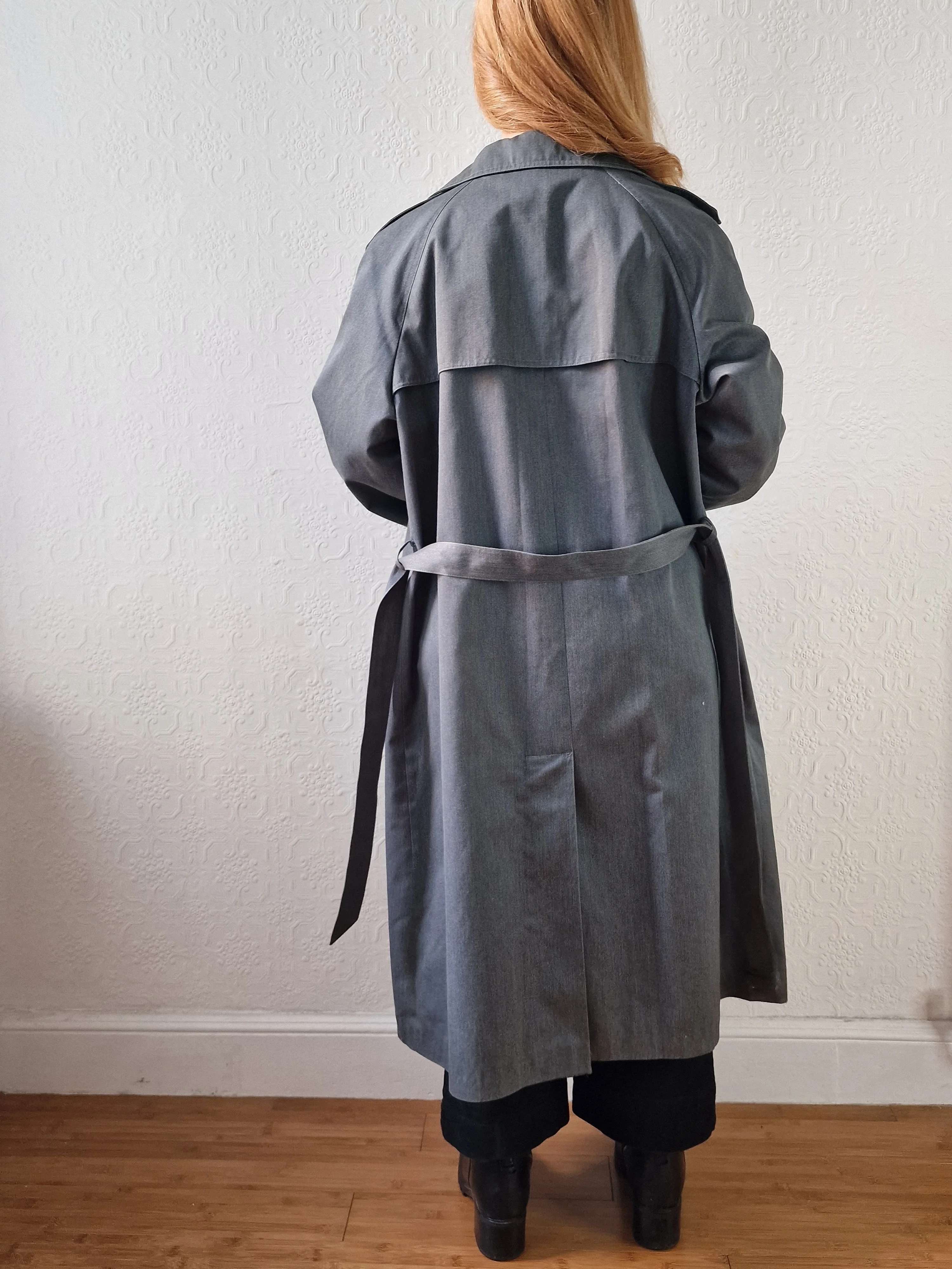 Vintage Denim Effect Dark Green Single Breasted Trench Coat - M/L - Image 6