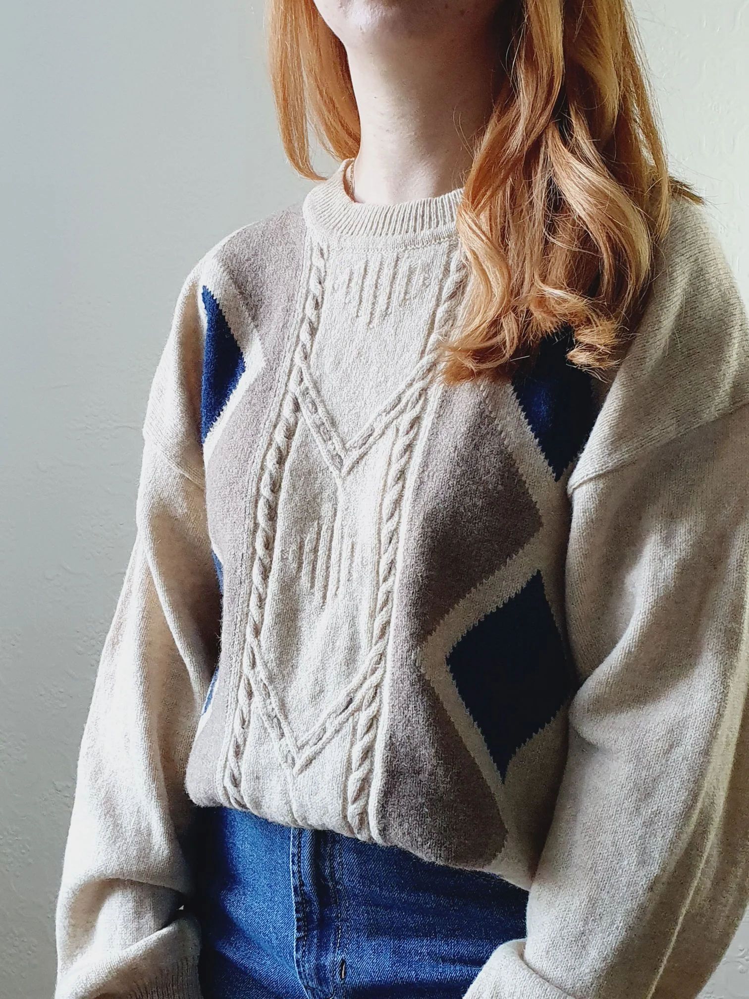 Vintage Diamond Pattern Wool Jumper - XL/XXL - Image 2