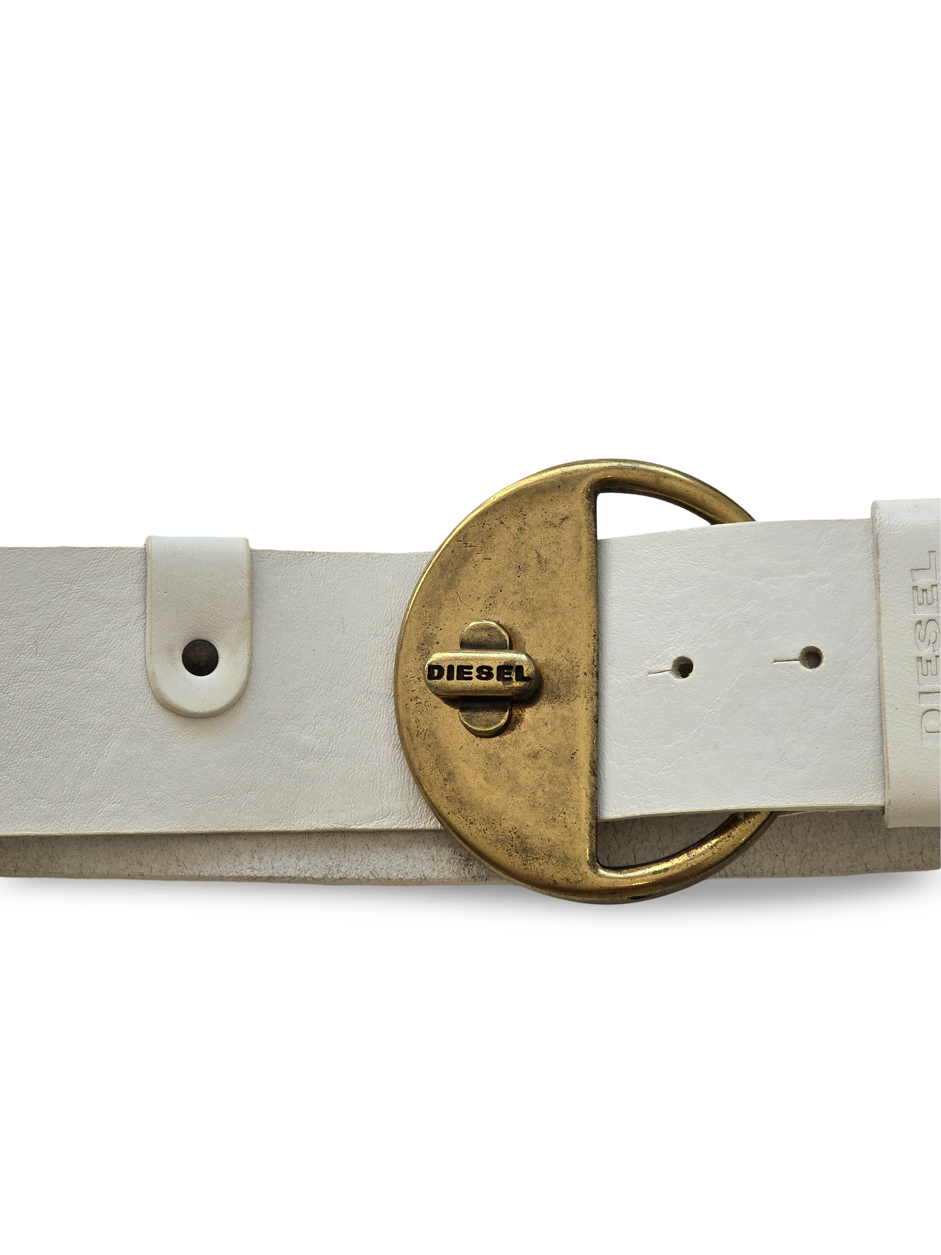 Vintage Diesel White Leather Statement Belt - W27-31 - Image 4