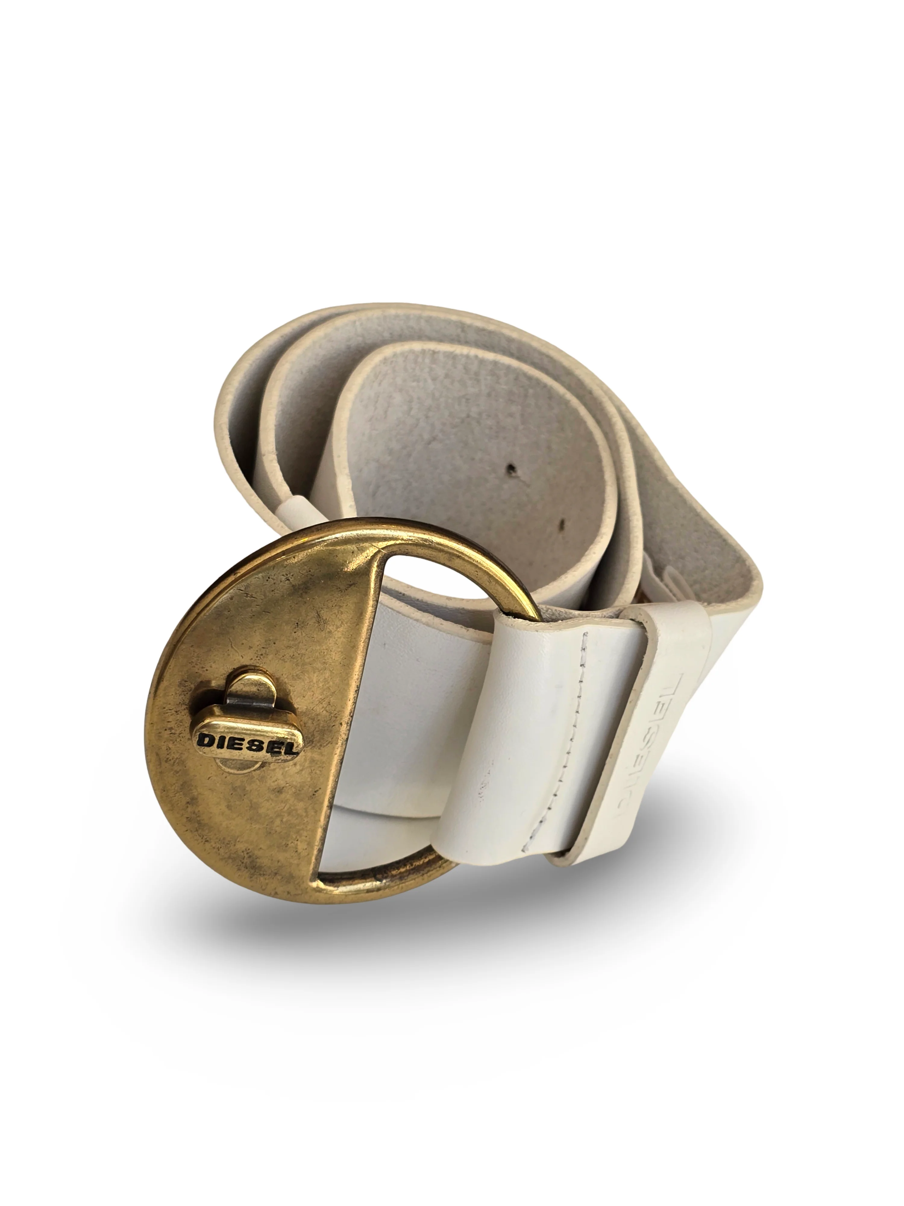 Vintage Diesel White Leather Statement Belt - W27-31 - Image 5