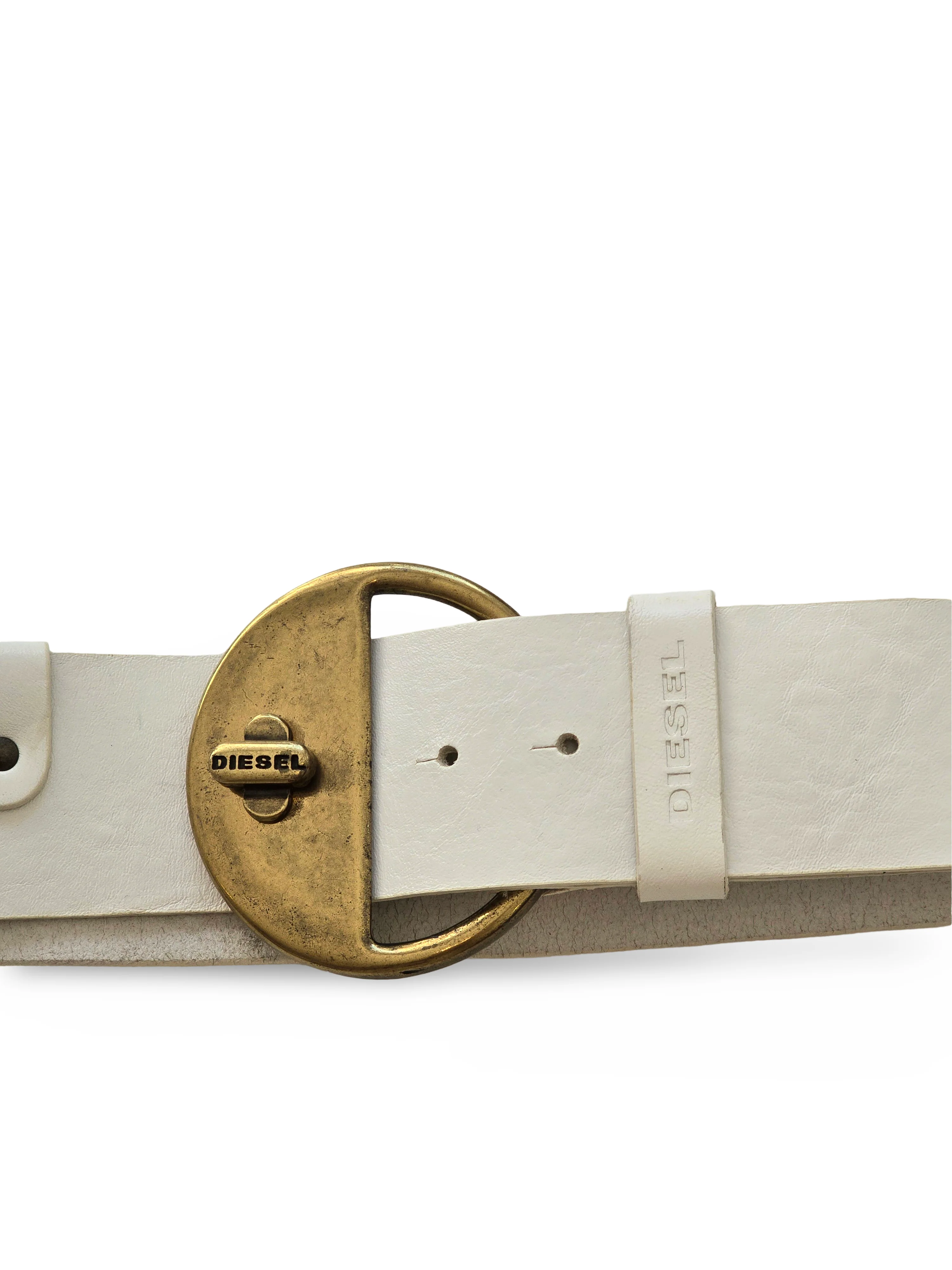 Vintage Diesel White Leather Statement Belt - W27-31 - Image 6