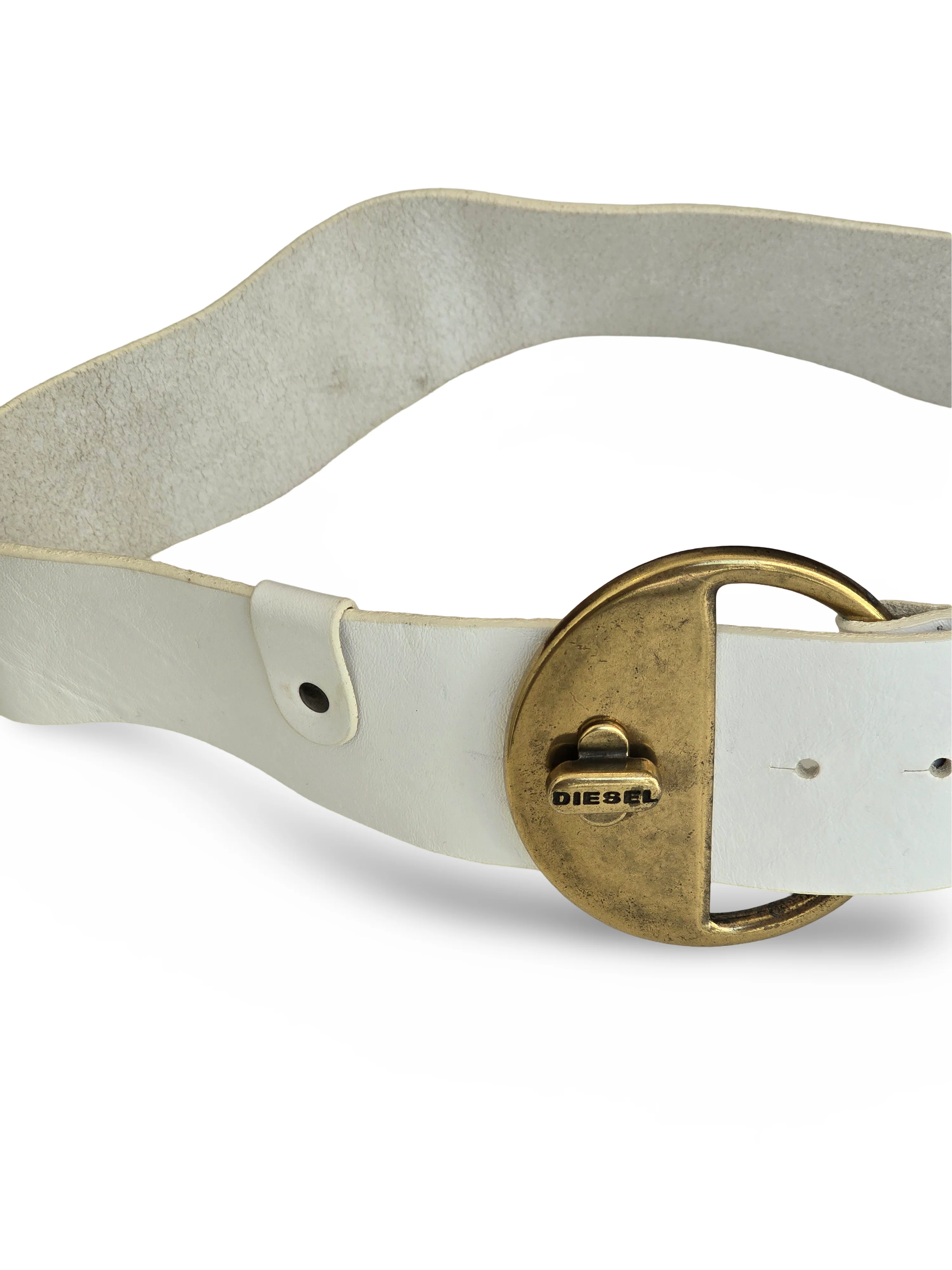 Vintage Diesel White Leather Statement Belt - W27-31 - Image 7