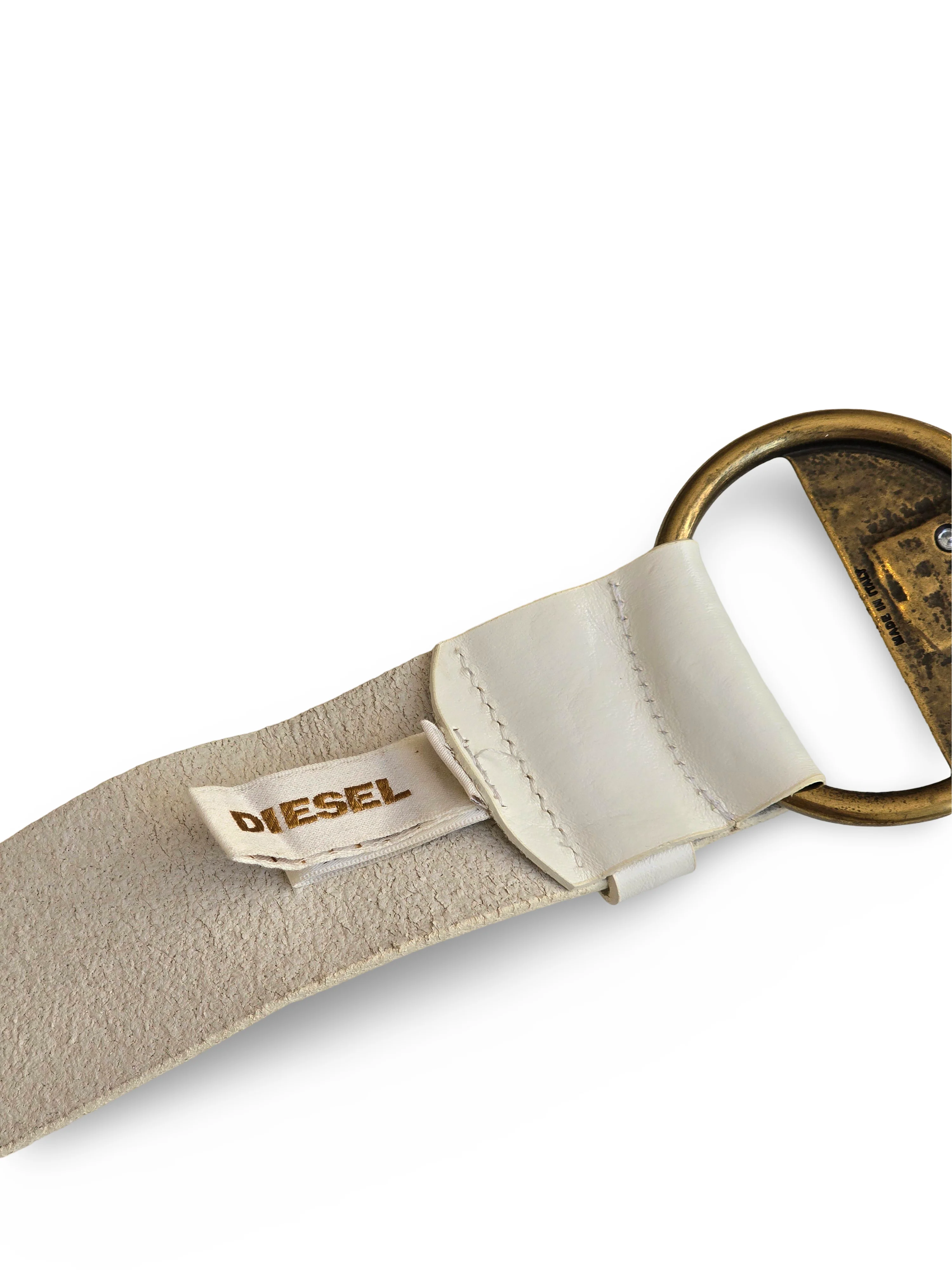 Vintage Diesel White Leather Statement Belt - W27-31 - Image 9