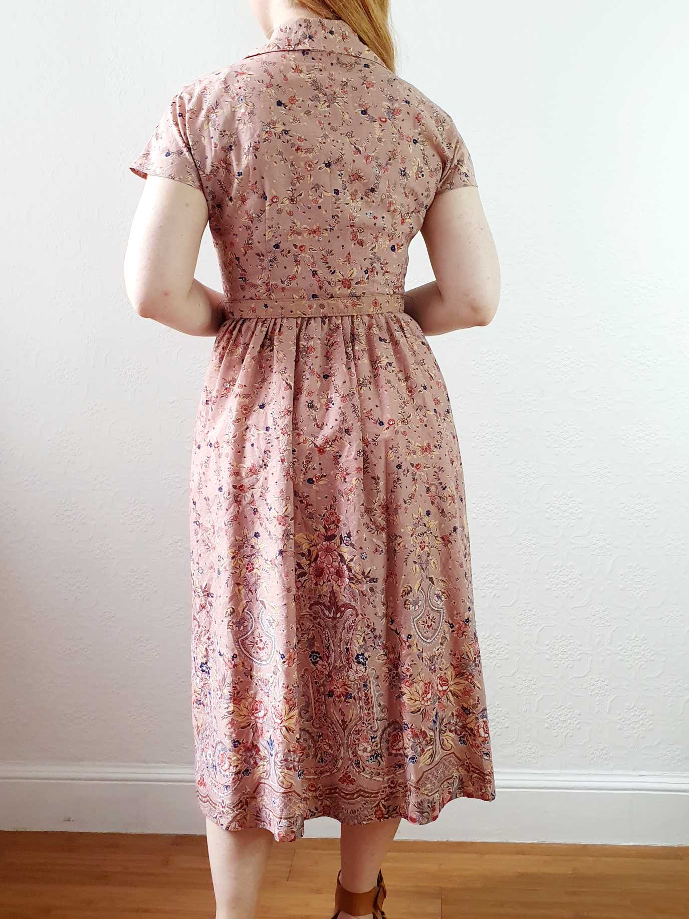 Vintage Dusty Pink Floral Short Sleeve Shirt Dress - XS/S - Image 10