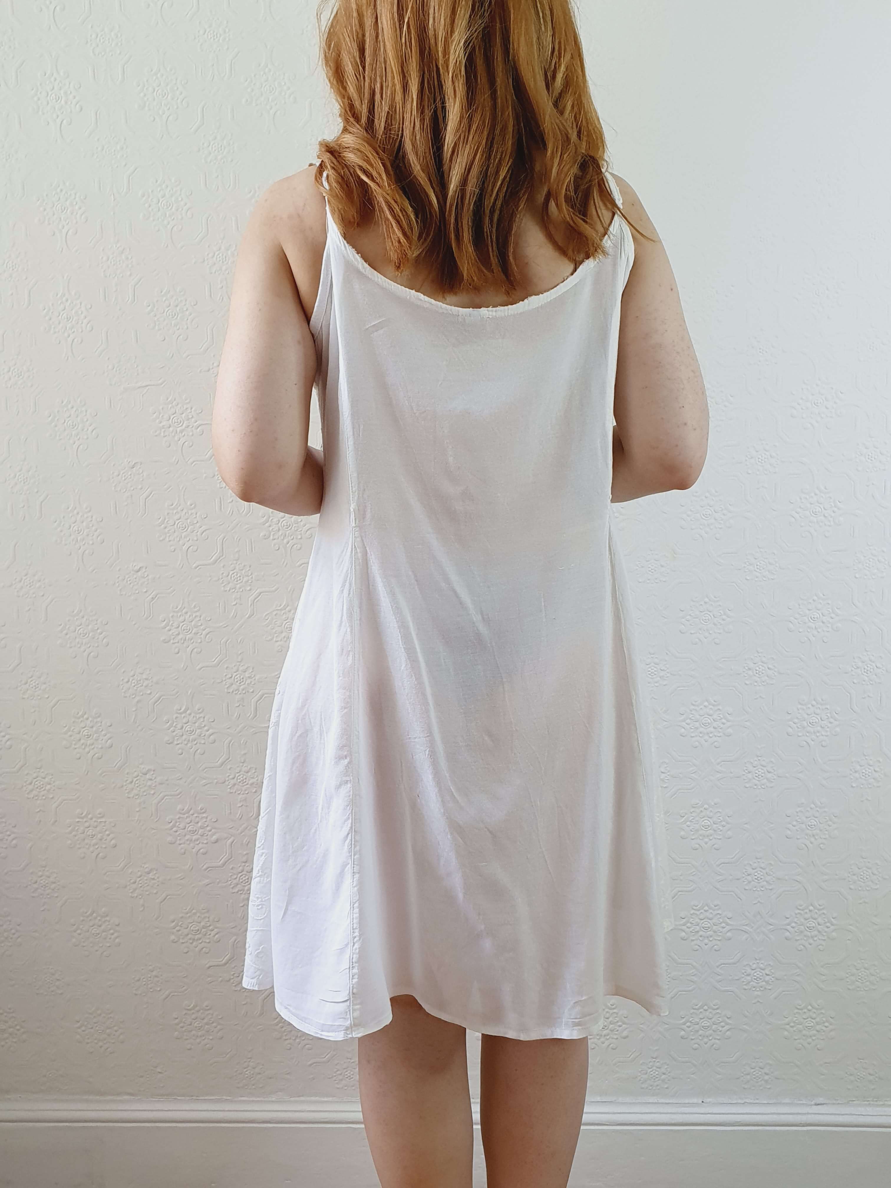 Vintage Embroidered White Spaghetti Strap Summer Dress - M - Image 8