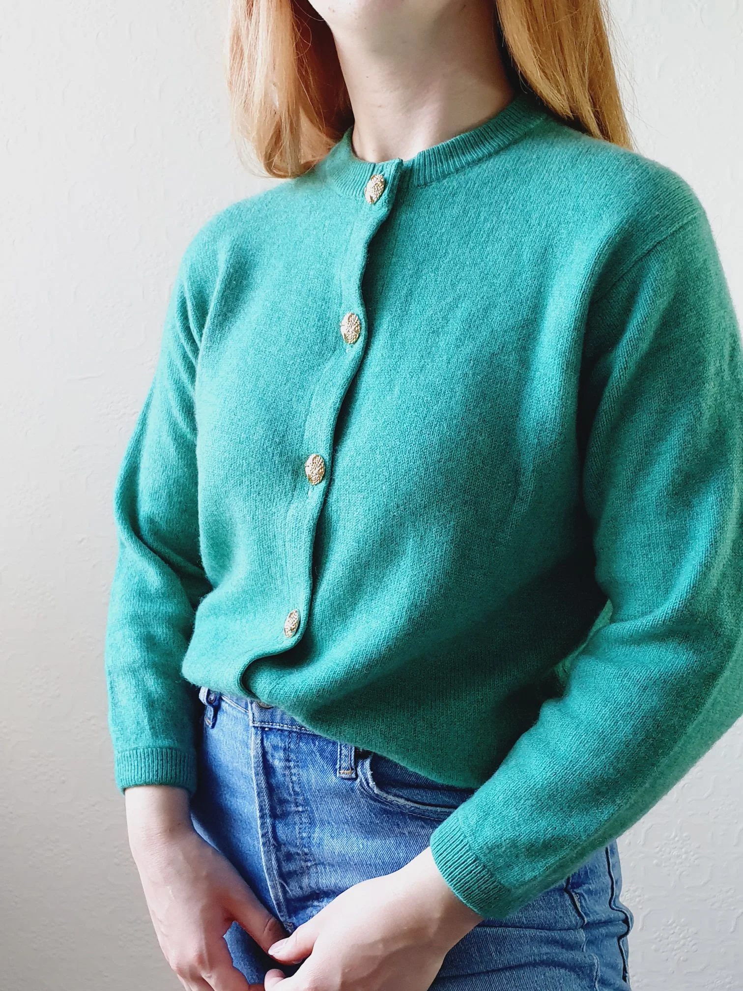 Vintage Emerald Cashmere Cardigan - M - Image 2