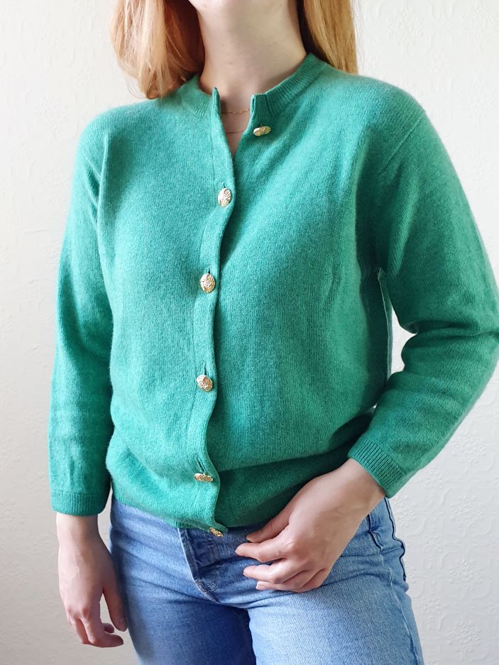 Vintage Emerald Cashmere Cardigan - M - Image 5