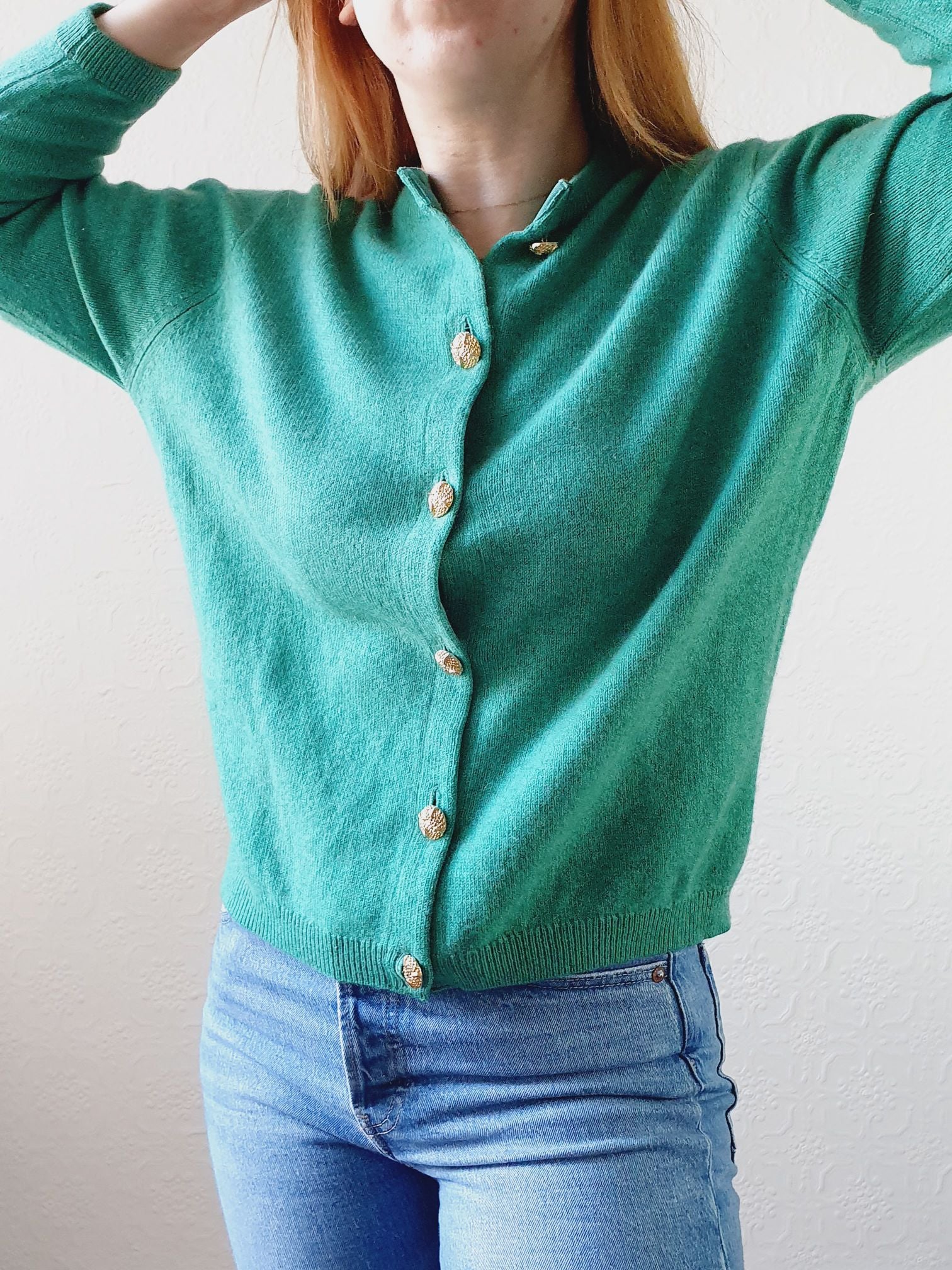Vintage Emerald Cashmere Cardigan - M - Image 8