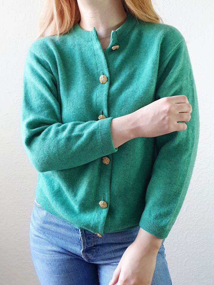 Vintage Emerald Cashmere Cardigan - M - Image 9