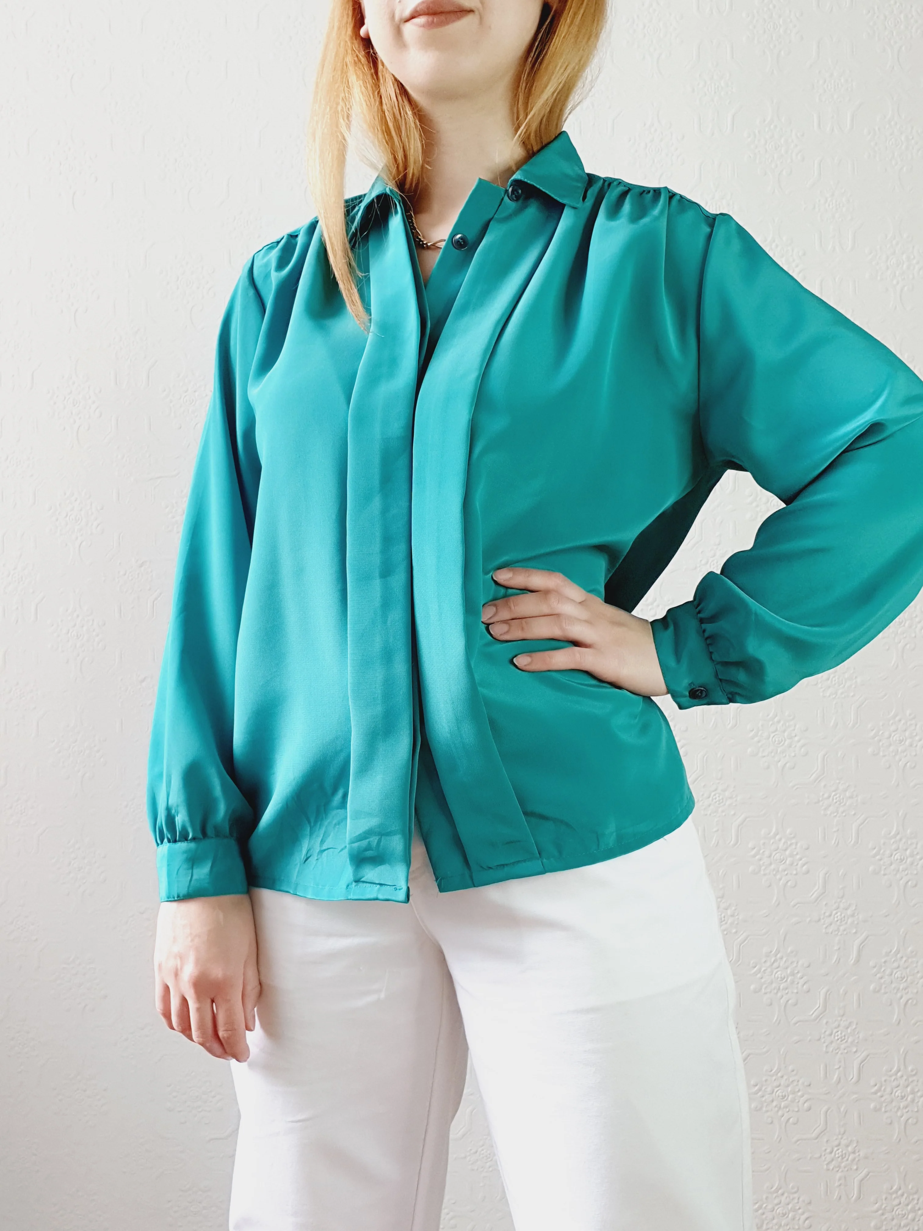 Vintage Emerald Green Blouse • S-M - Image 3