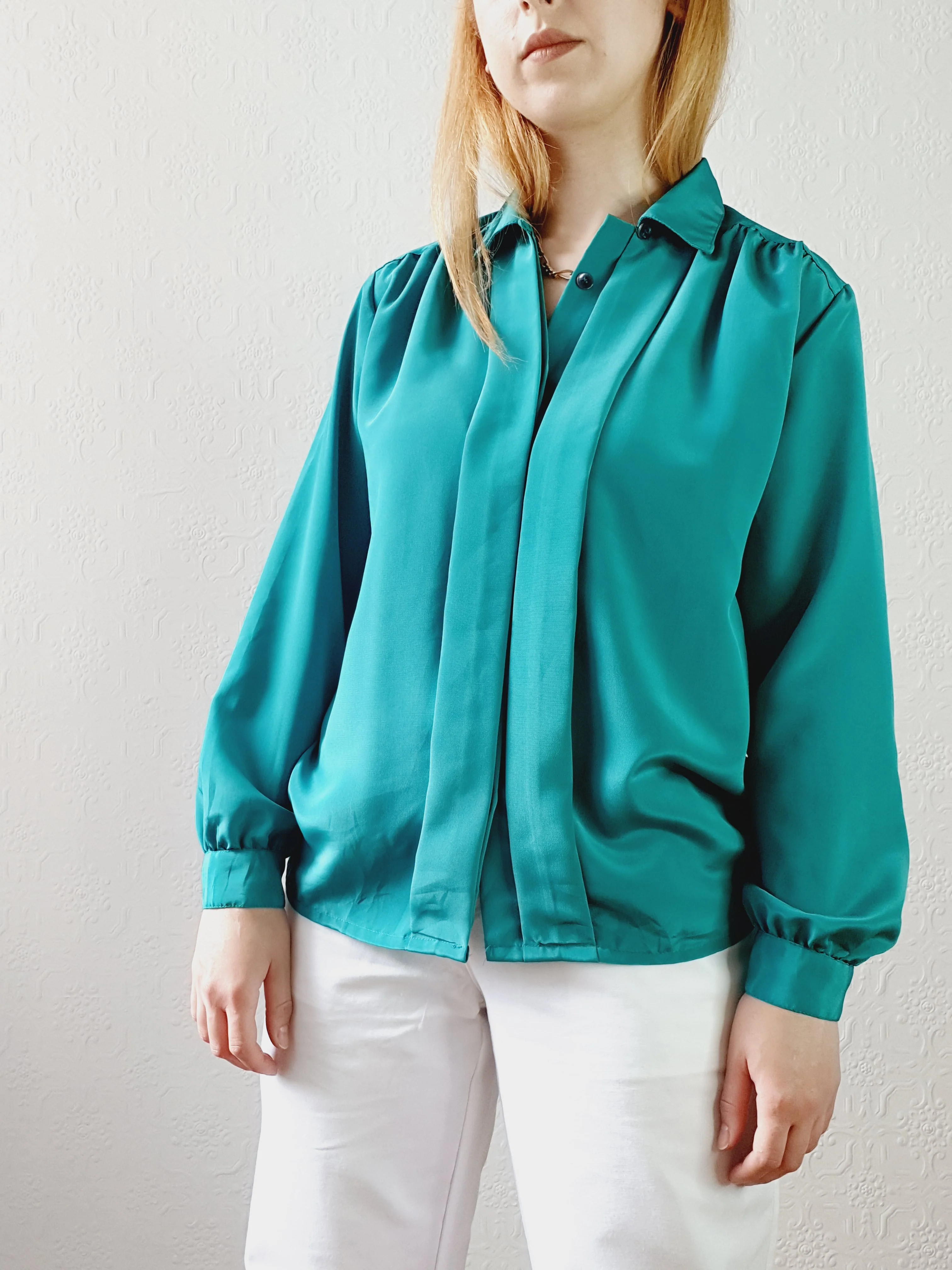 Vintage Emerald Green Blouse • S-M - Image 4