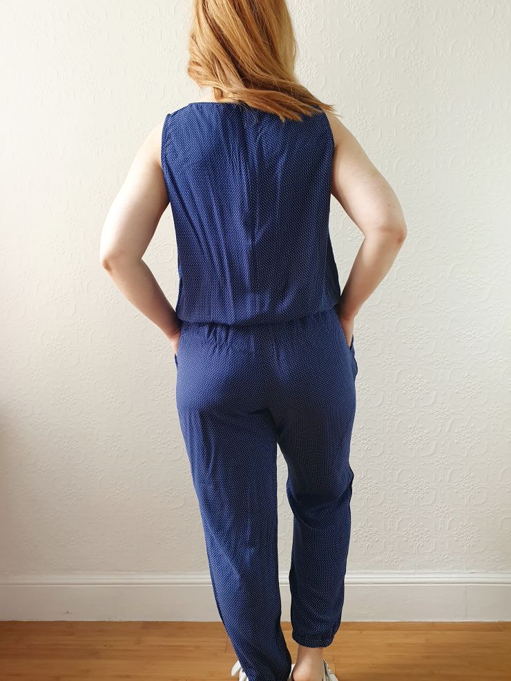 Vintage Esprit Navy Polka Dot Sleeveless Jumpsuit - M - Image 3