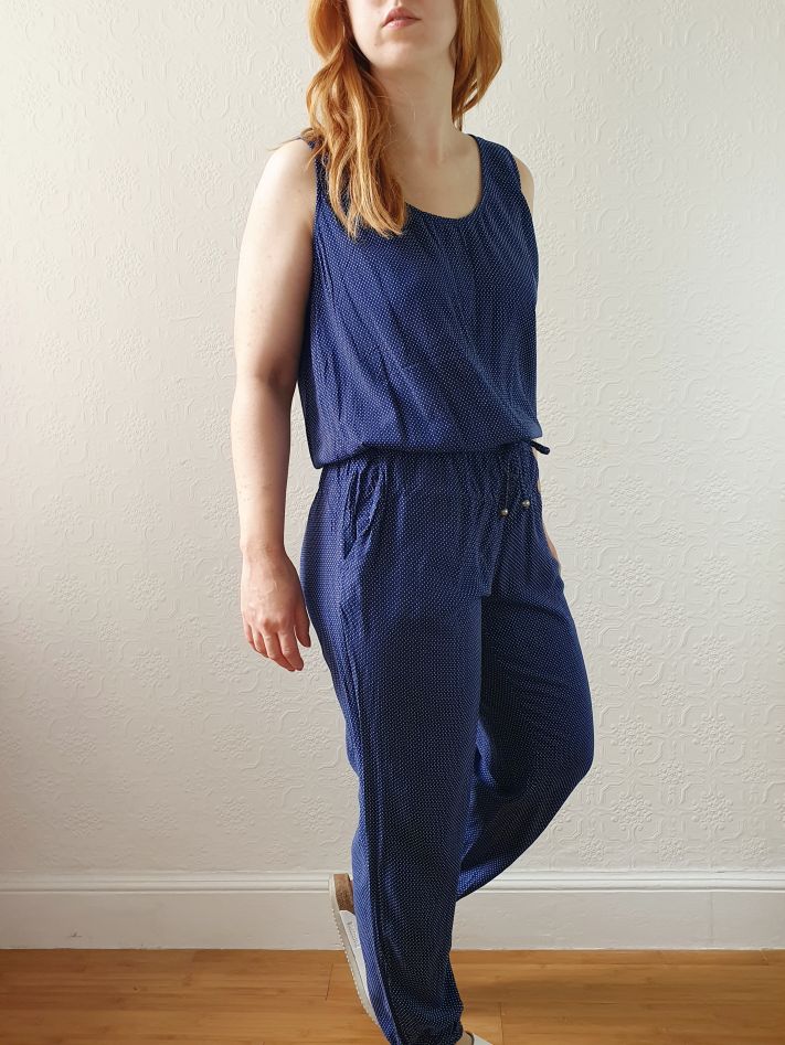 Vintage Esprit Navy Polka Dot Sleeveless Jumpsuit - M - Image 4