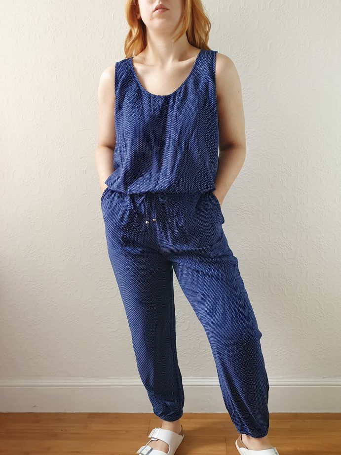 Vintage Esprit Navy Polka Dot Sleeveless Jumpsuit - M - Image 6
