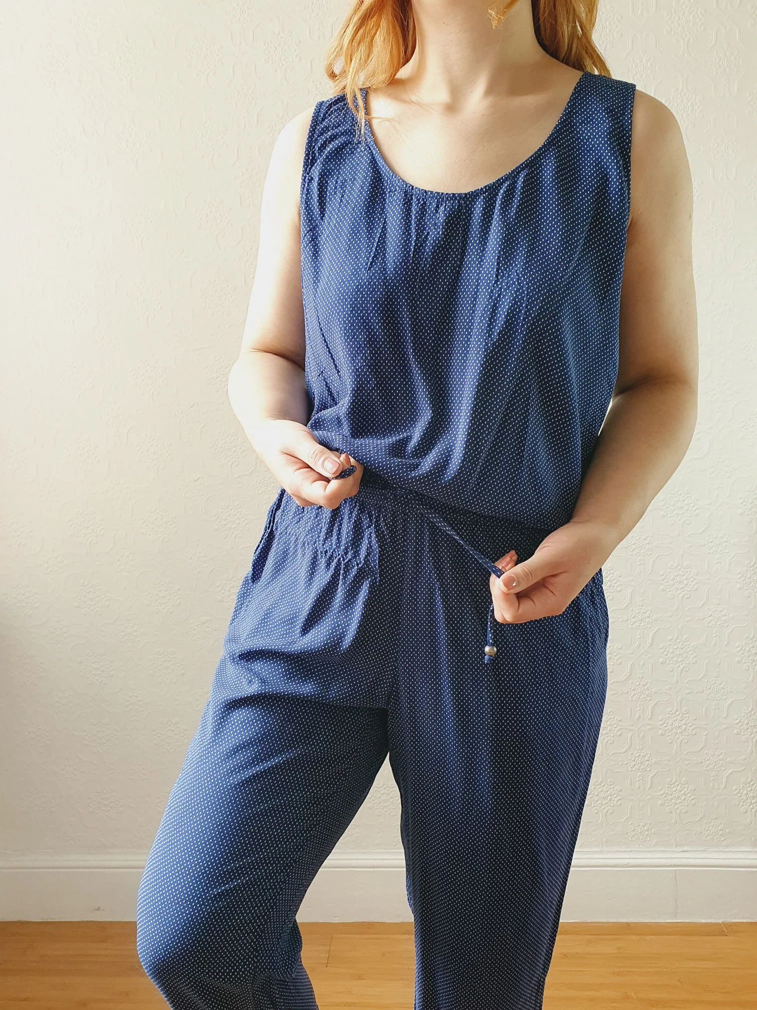 Vintage Esprit Navy Polka Dot Sleeveless Jumpsuit - M - Image 7