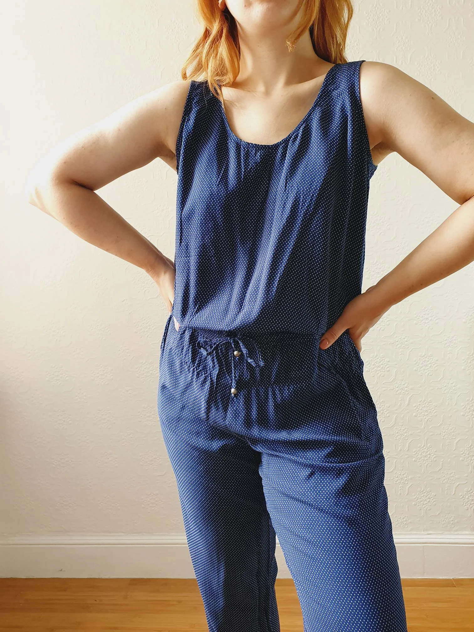 Vintage Esprit Navy Polka Dot Sleeveless Jumpsuit - M - Image 8