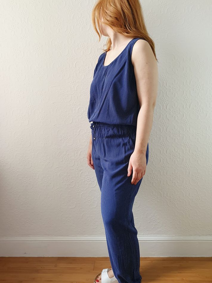 Vintage Esprit Navy Polka Dot Sleeveless Jumpsuit - M - Image 9