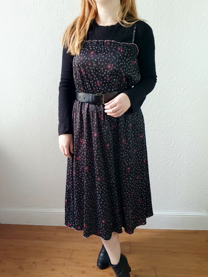 Vintage Floral Spaghetti Strap Dress - M/L - Image 2