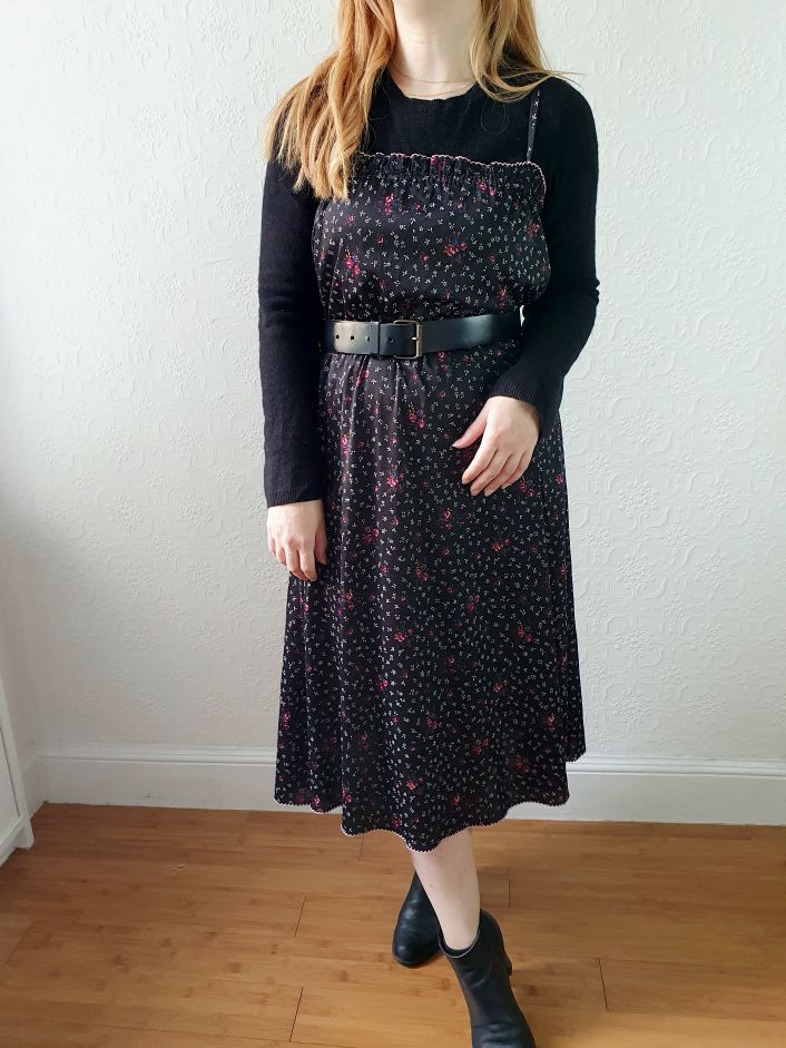 Vintage Floral Spaghetti Strap Dress - M/L - Image 3