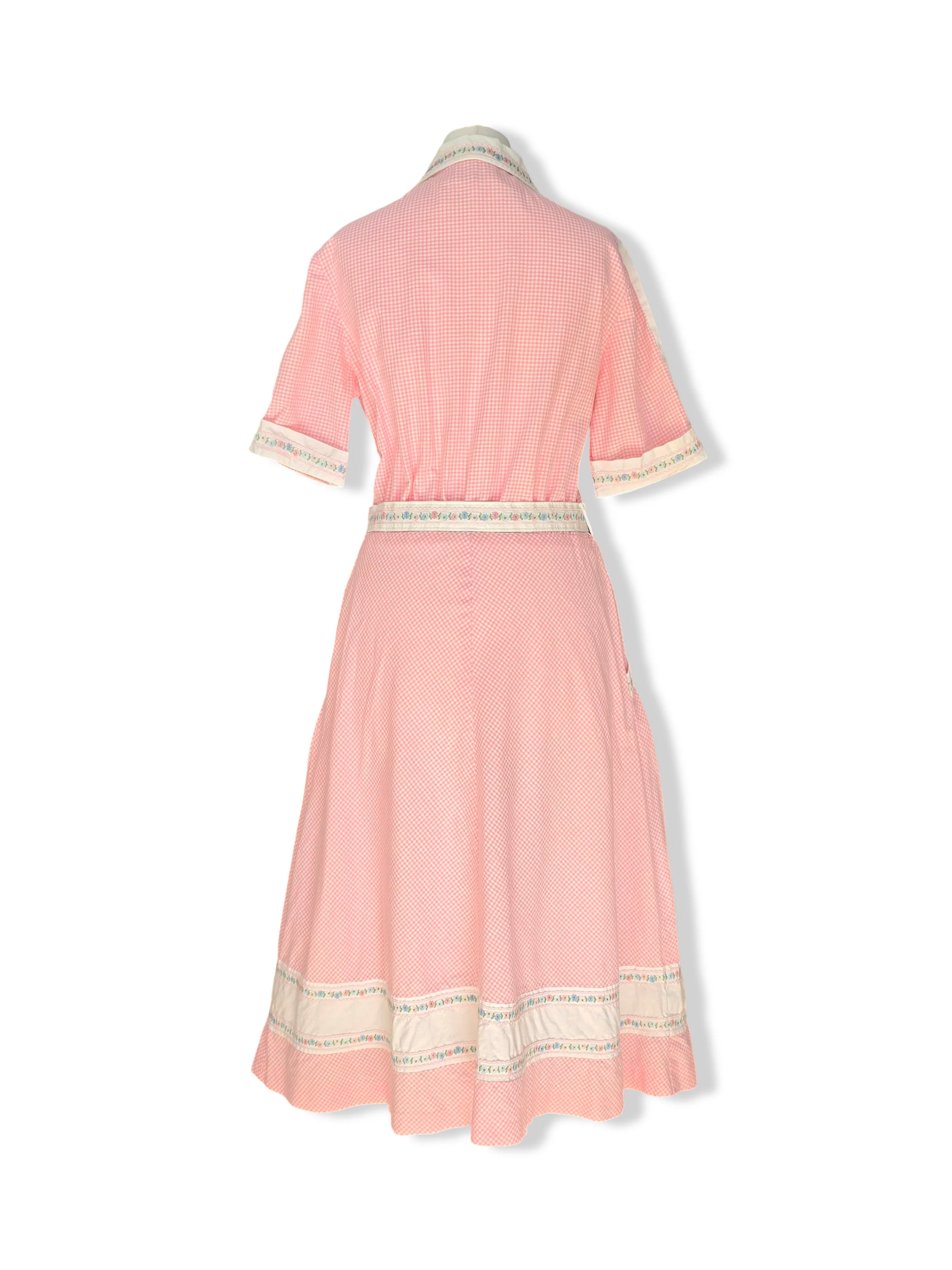 Vintage German Pink Gingham A-Line Midi Dress - M - Image 2