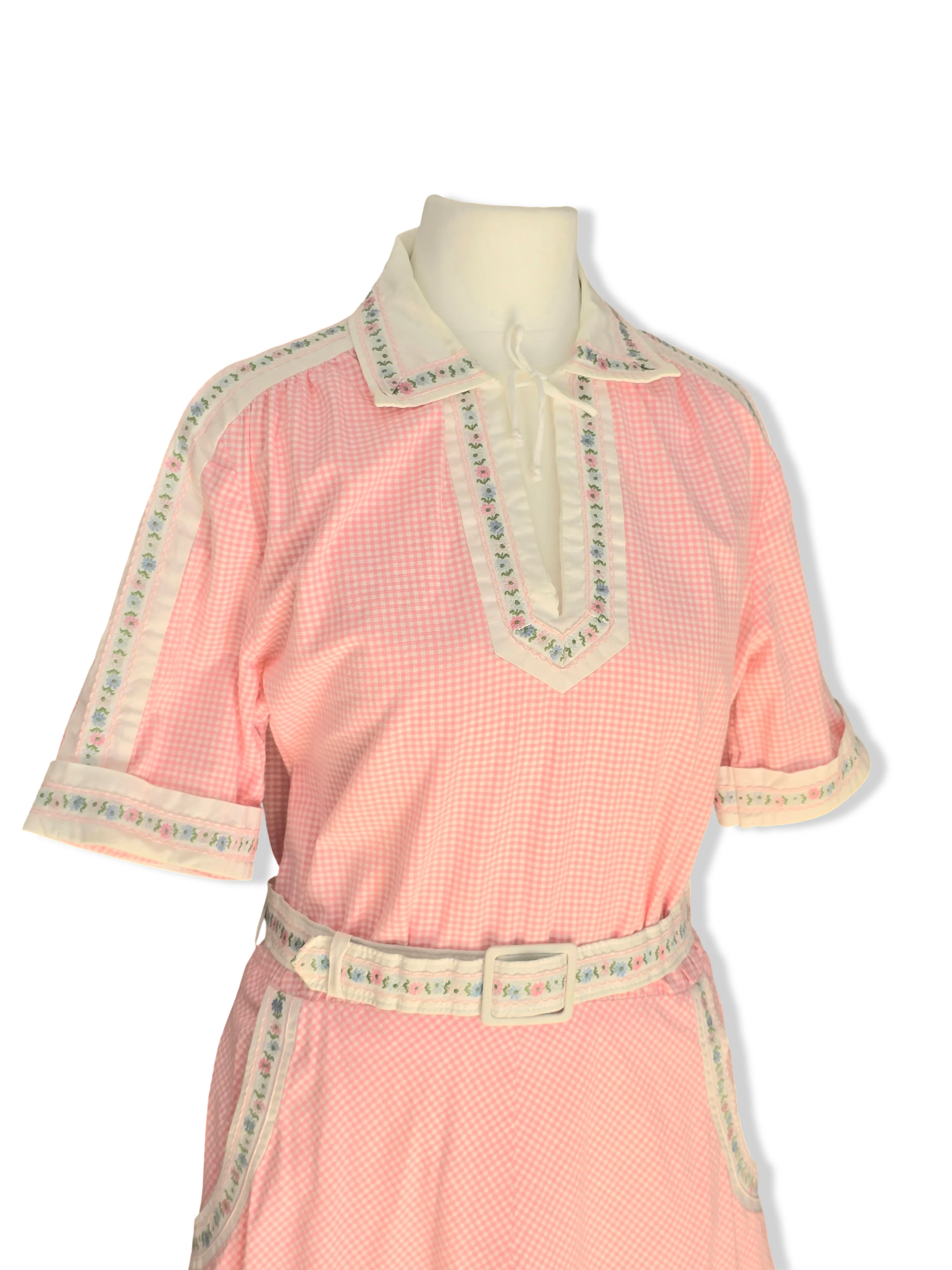 Vintage German Pink Gingham A-Line Midi Dress - M - Image 3