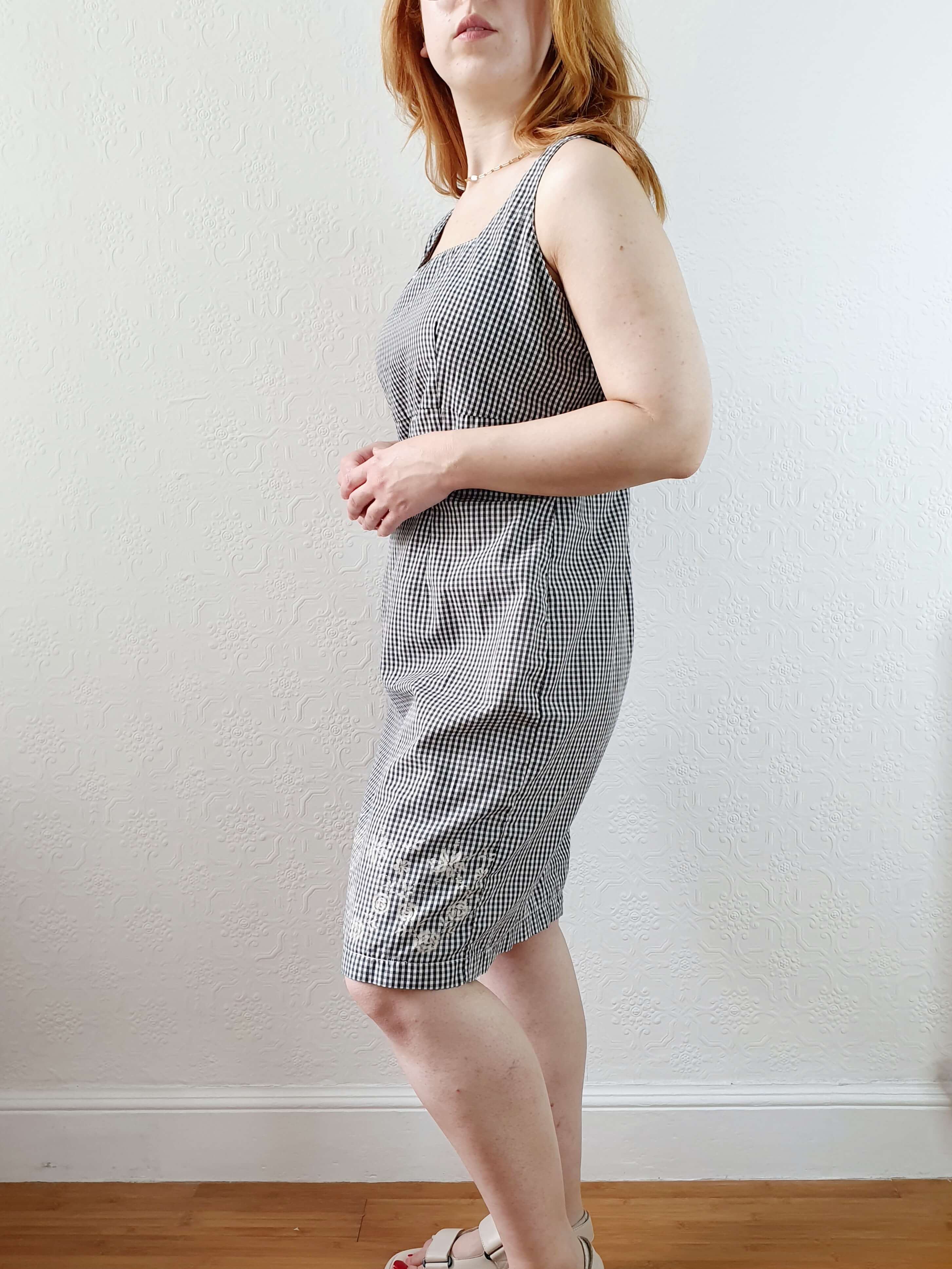 Vintage Gingham Sleeveless Dress with Square Neckline - M - Image 3