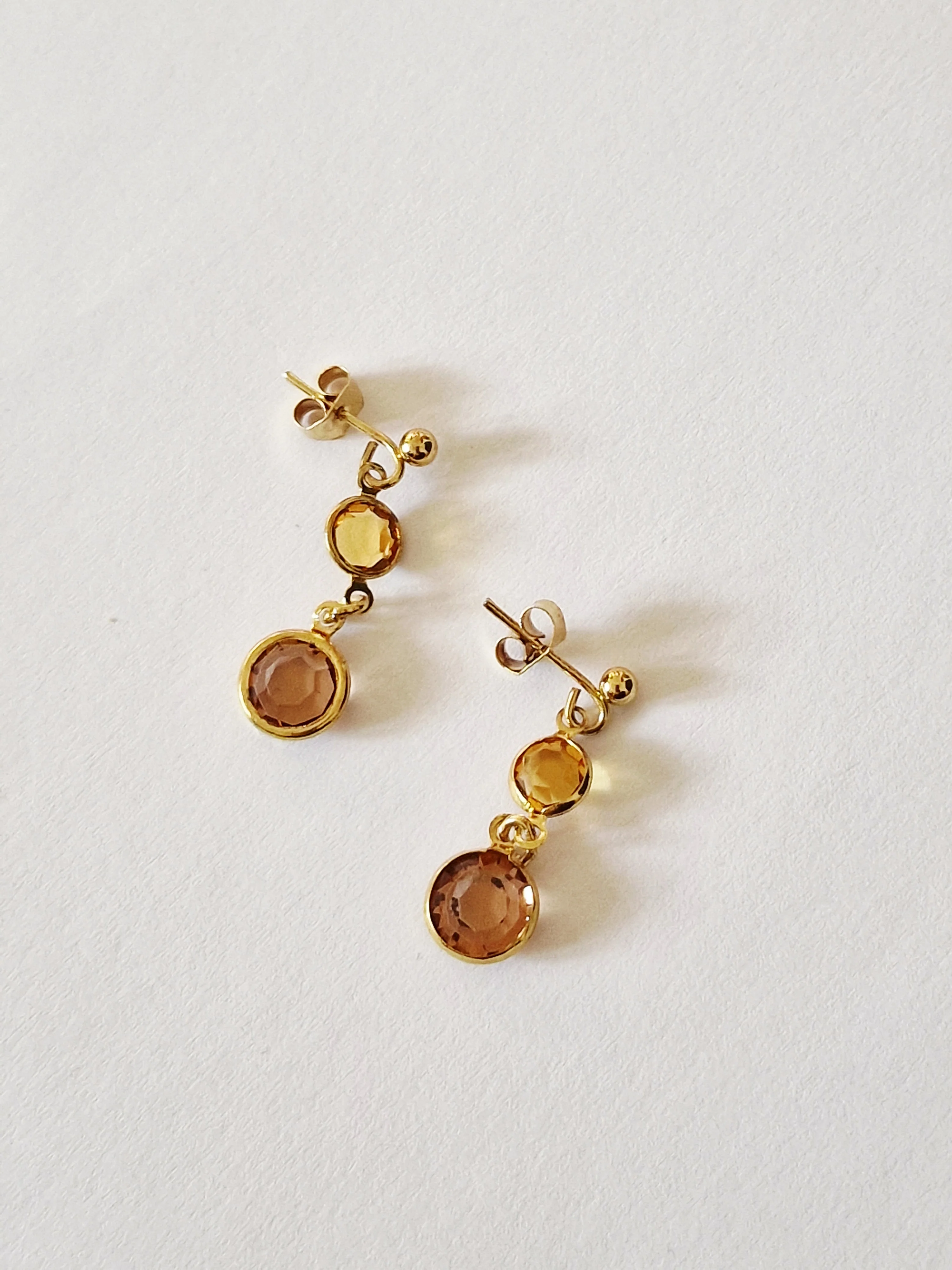 Vintage Gold Plated Amber Crystal Drop Earrings - Image 3