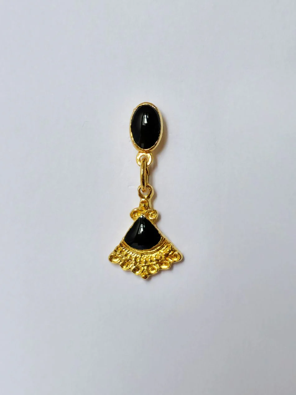 Vintage Gold Plated Art Deco Style Ornate Drop Earrings with Black Enamel - Image 3