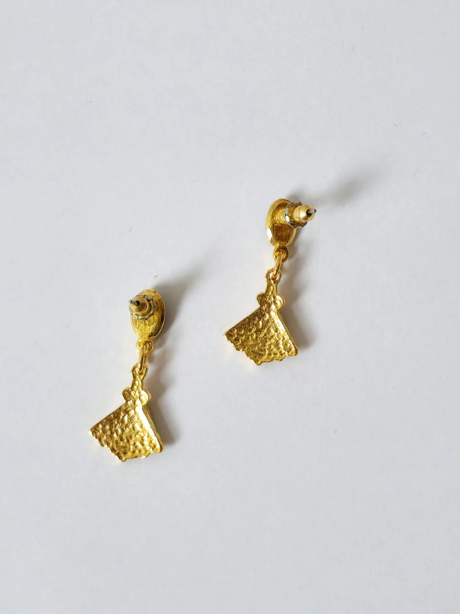 Vintage Gold Plated Art Deco Style Ornate Drop Earrings with Black Enamel - Image 4