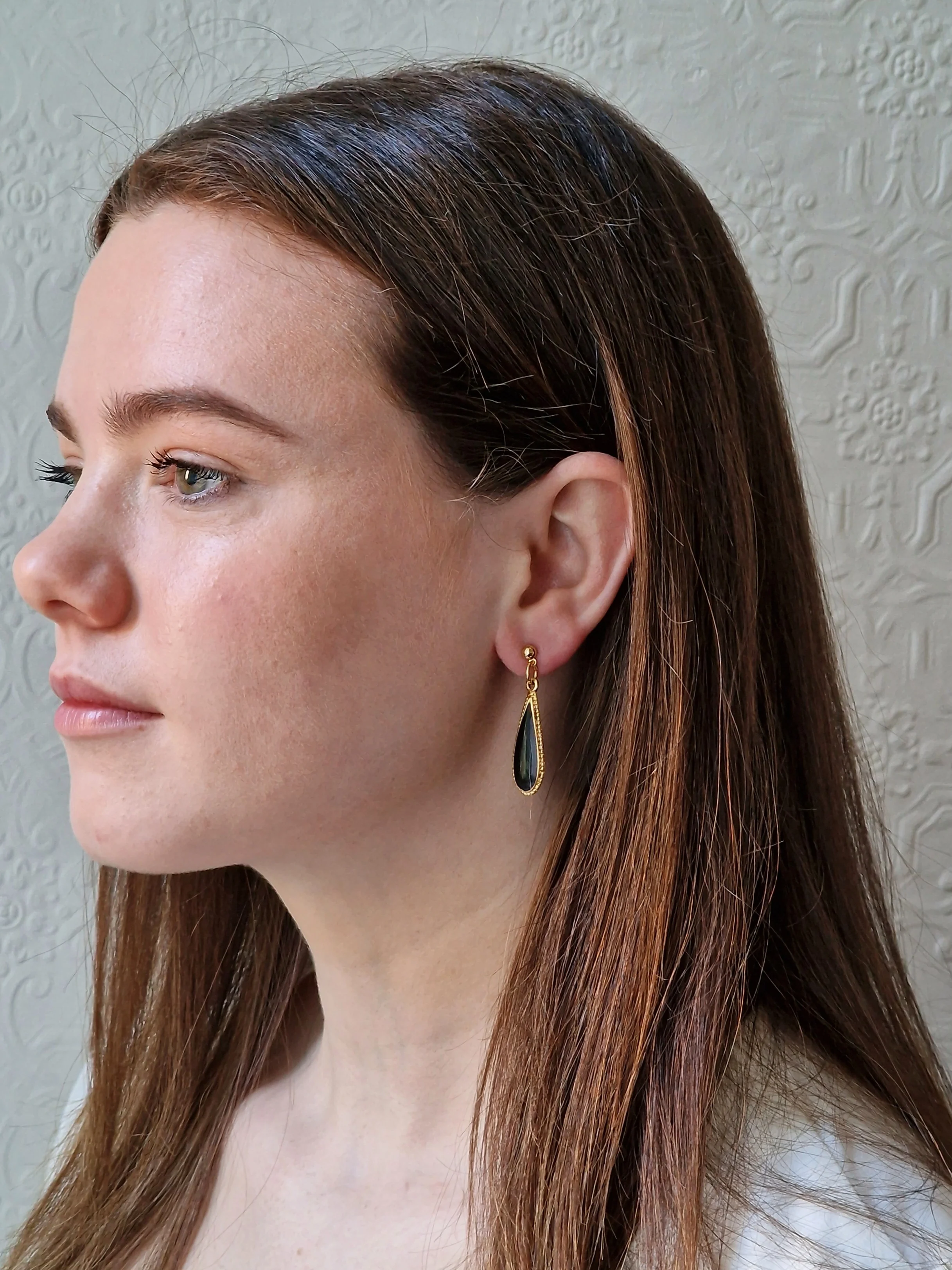 Vintage Gold Plated Black Enamel Drop Earrings - Image 4