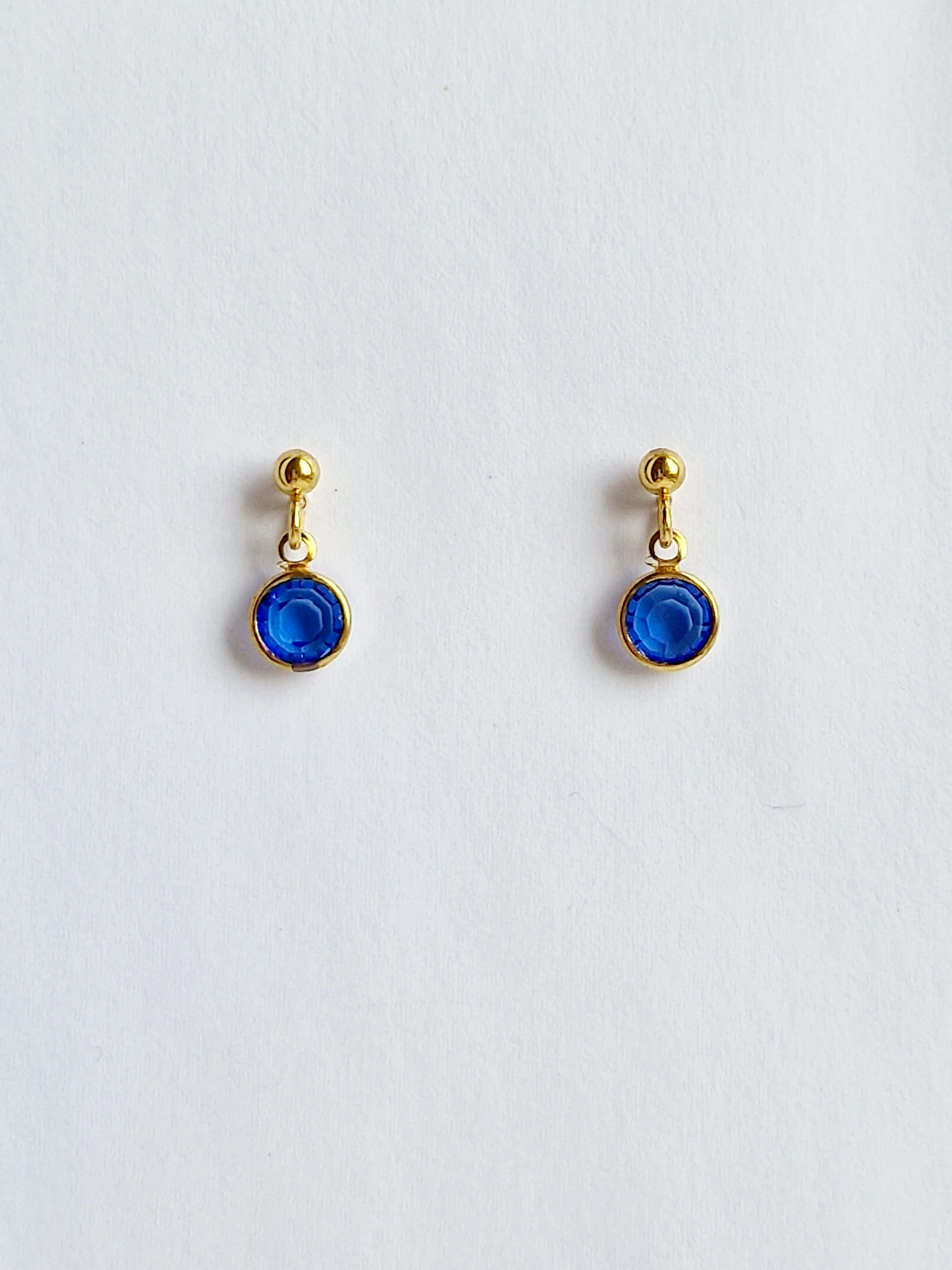 Vintage Gold Plated Blue Crystal Drop Earrings - Image 2