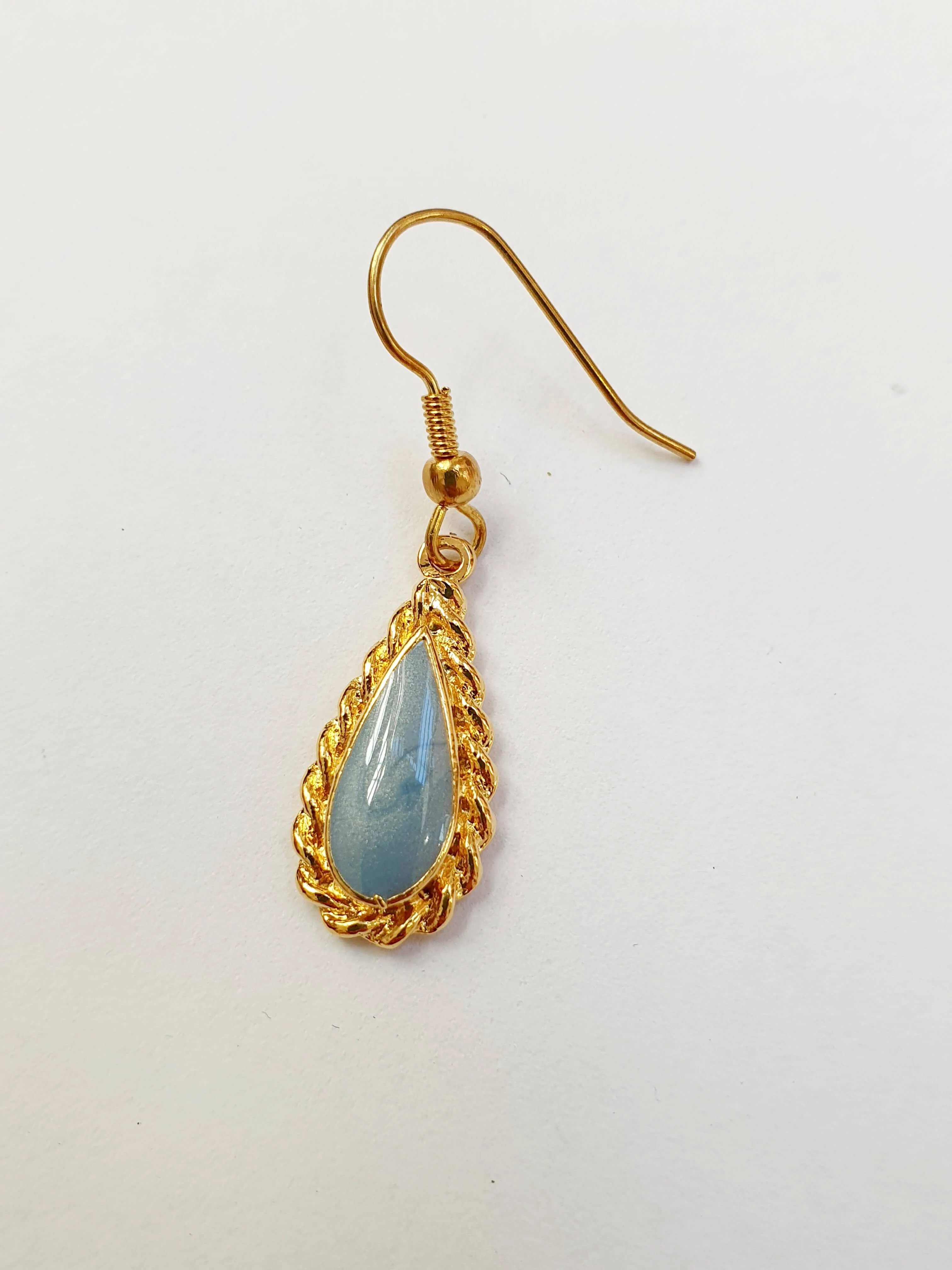 Vintage Gold Plated Blue Enamel Drop Earrings - Image 3