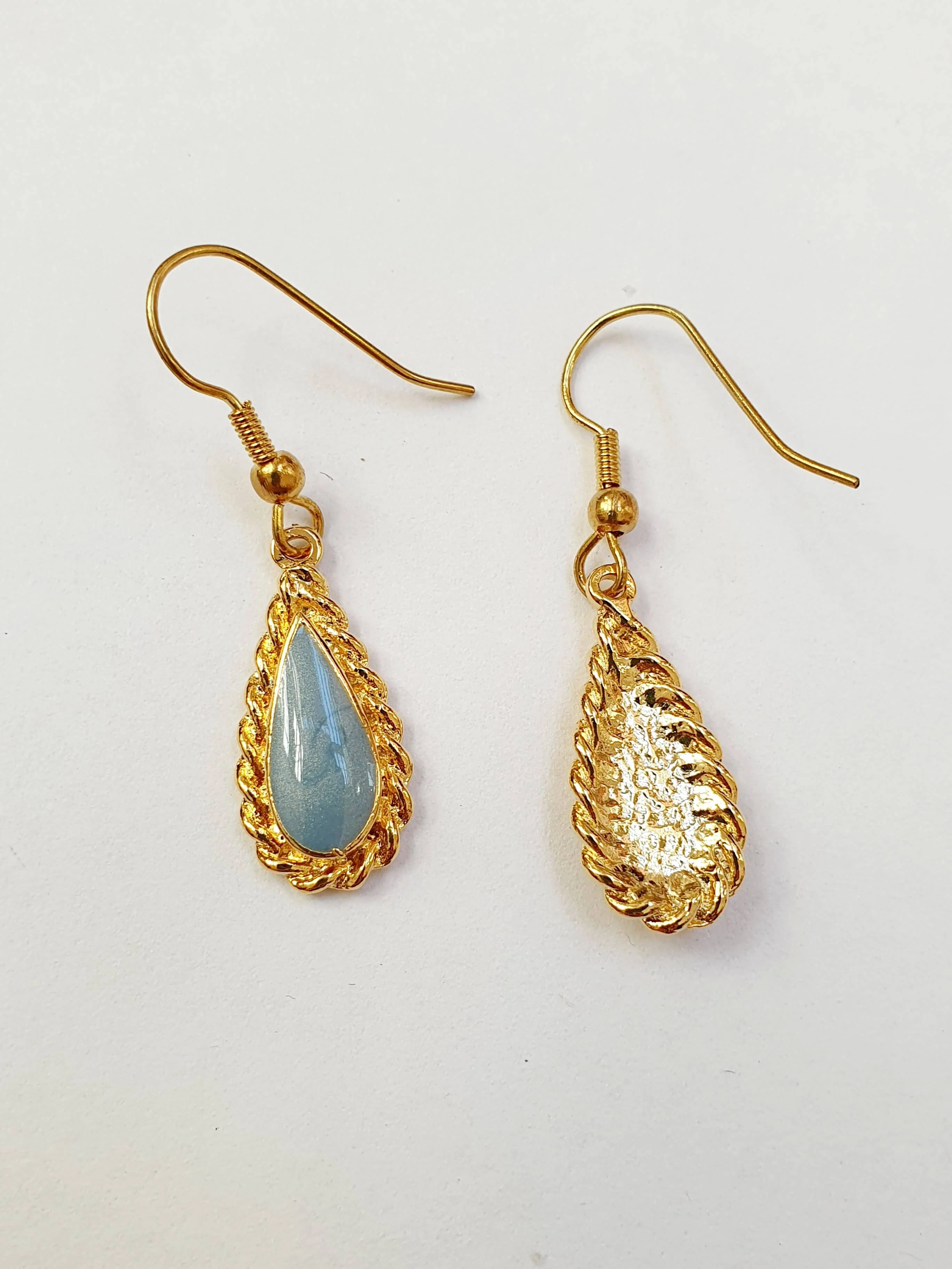 Vintage Gold Plated Blue Enamel Drop Earrings - Image 4